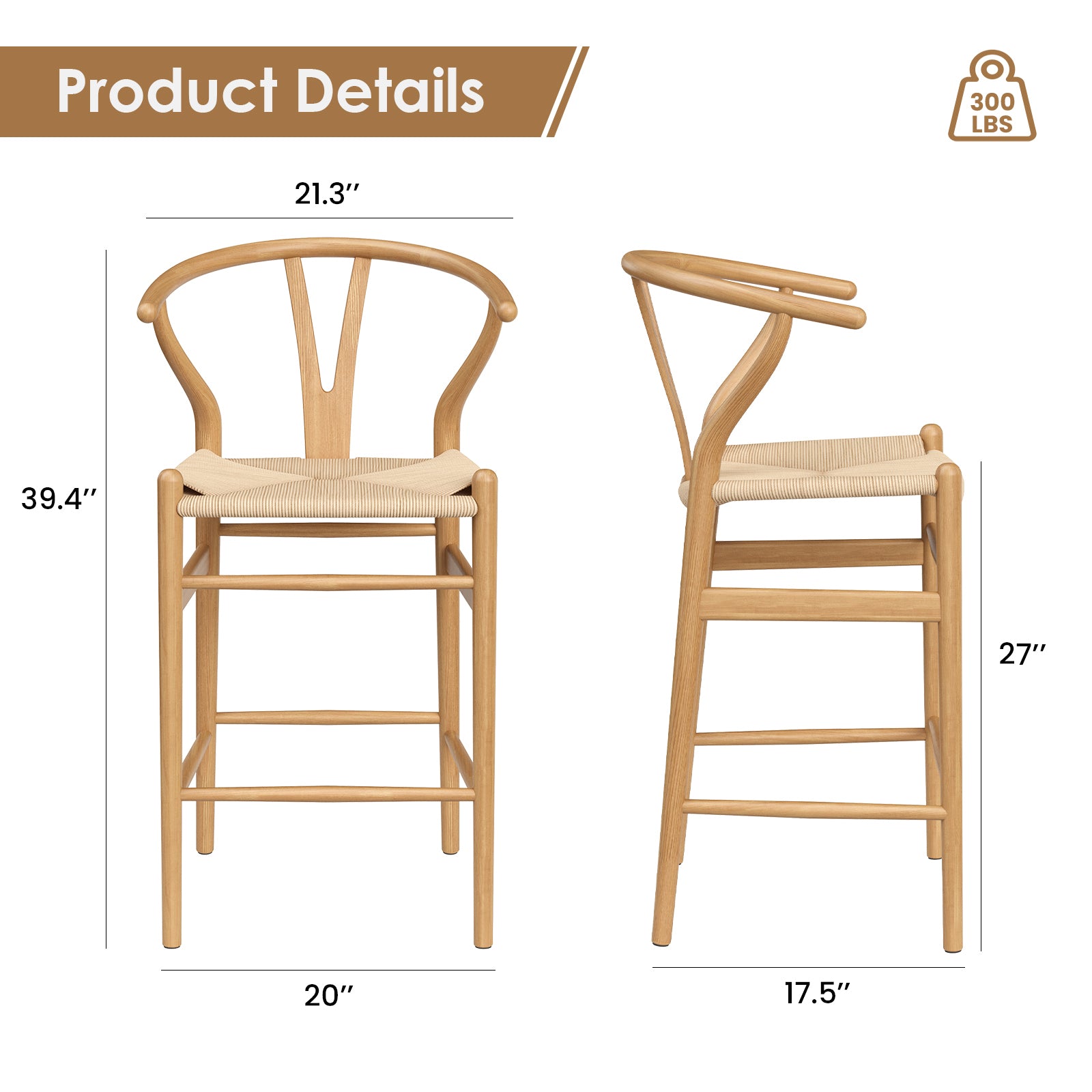 Wishbone Counter Height Barstool with Woven Seat