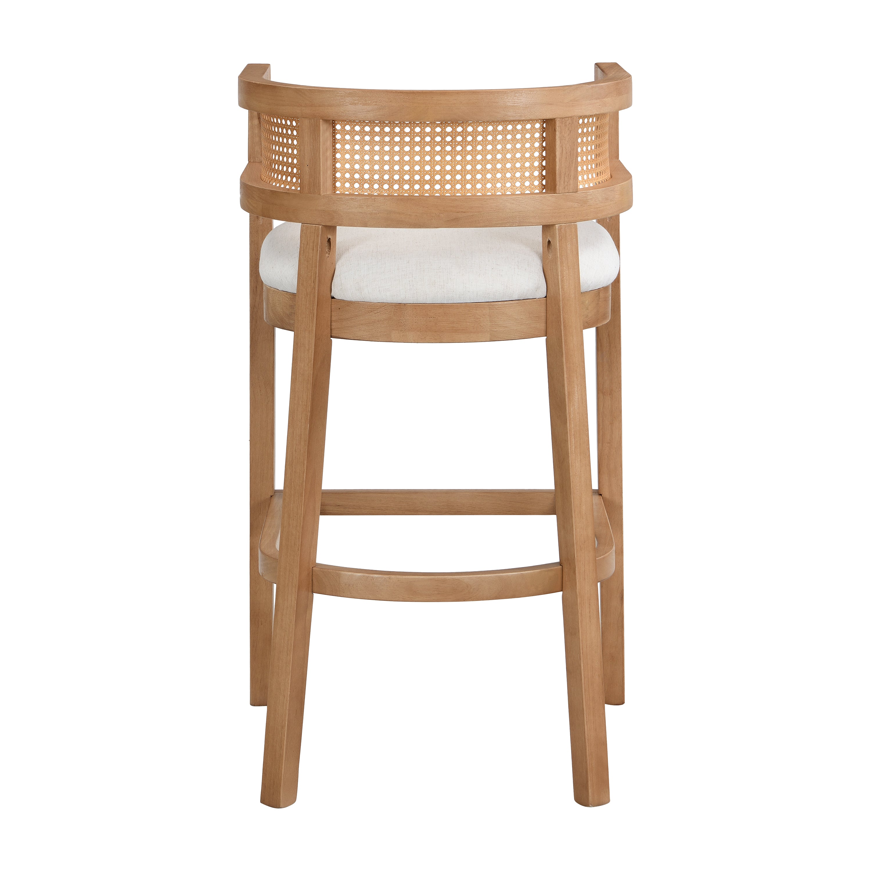 Wood And Rattan Upholstered Arm Bar Stools, Set of 2