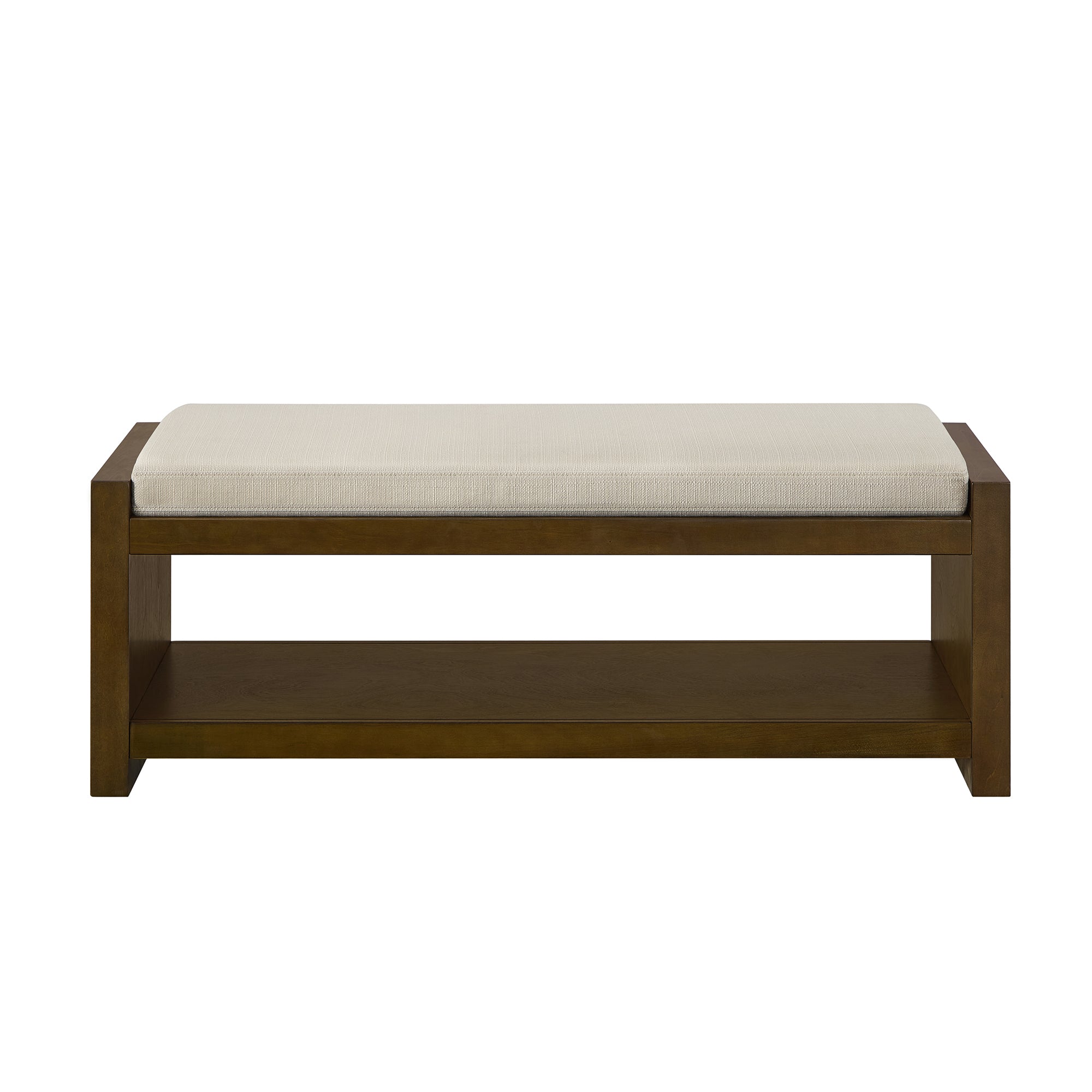 Accent Bench with Lower Shelf Shoe Rack and Padded Seating