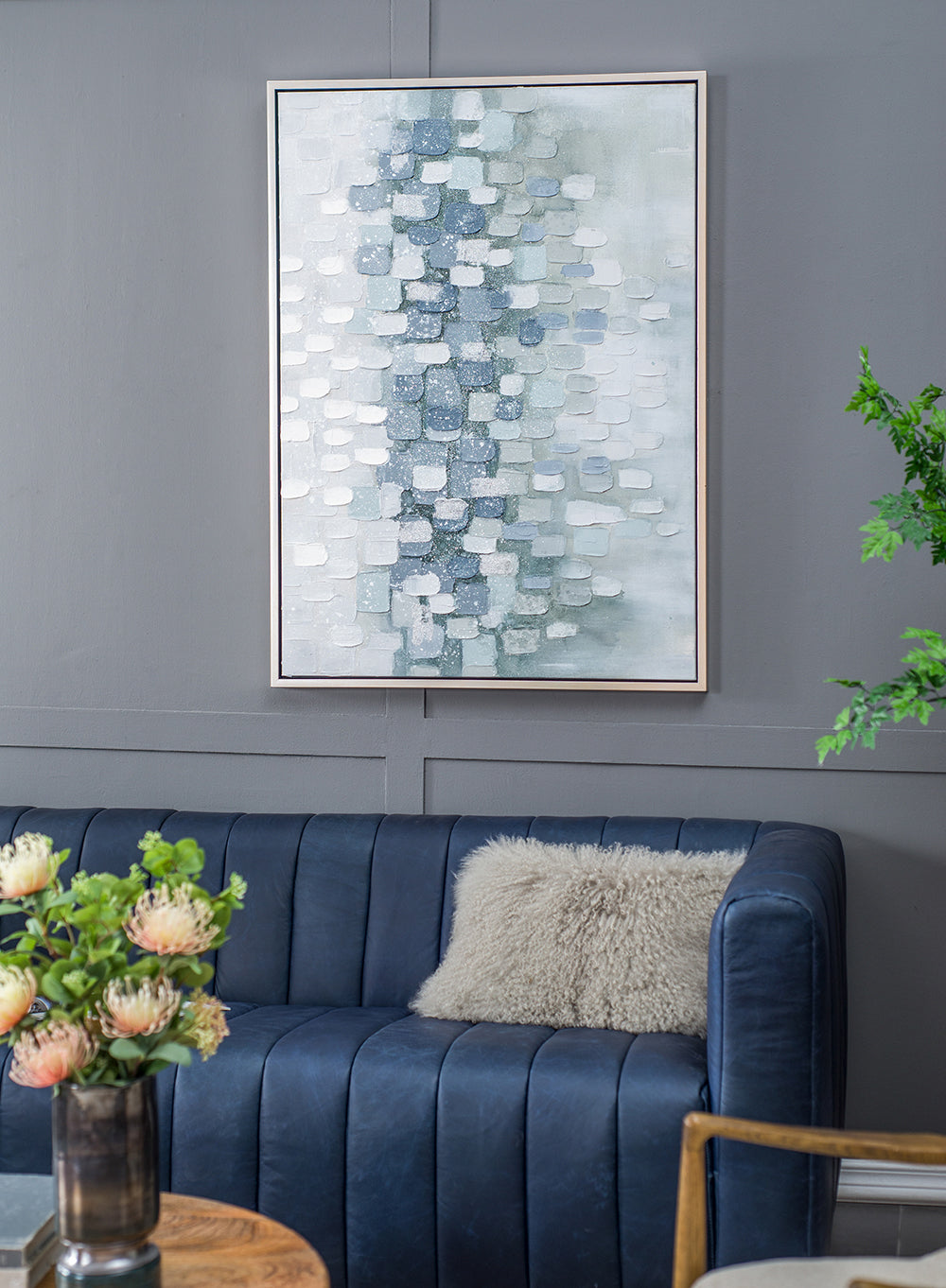 Landscape Gray and Silver Oil Painting in Frame
