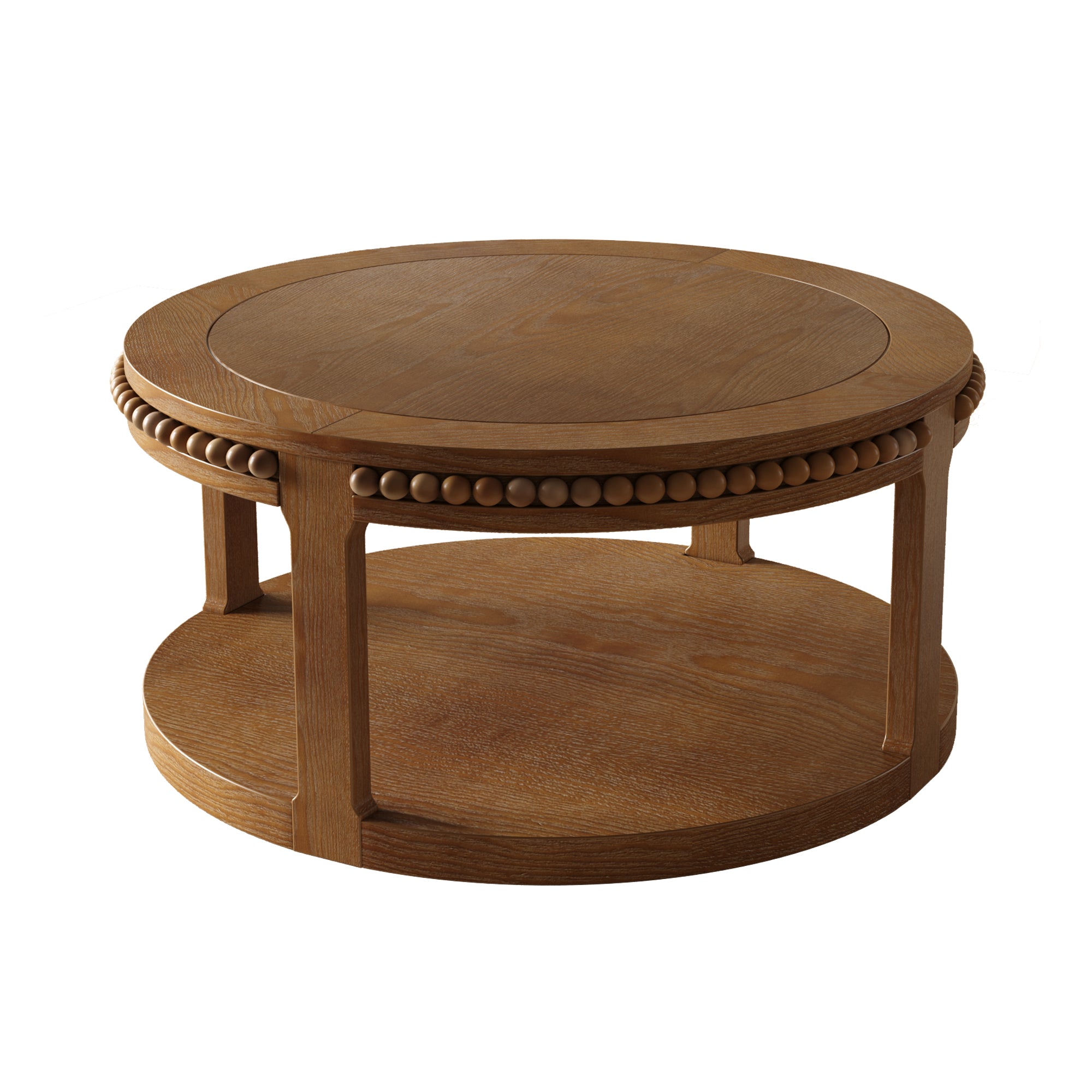 Round Solid Wood Coffee Table with Beaded Accent Edge