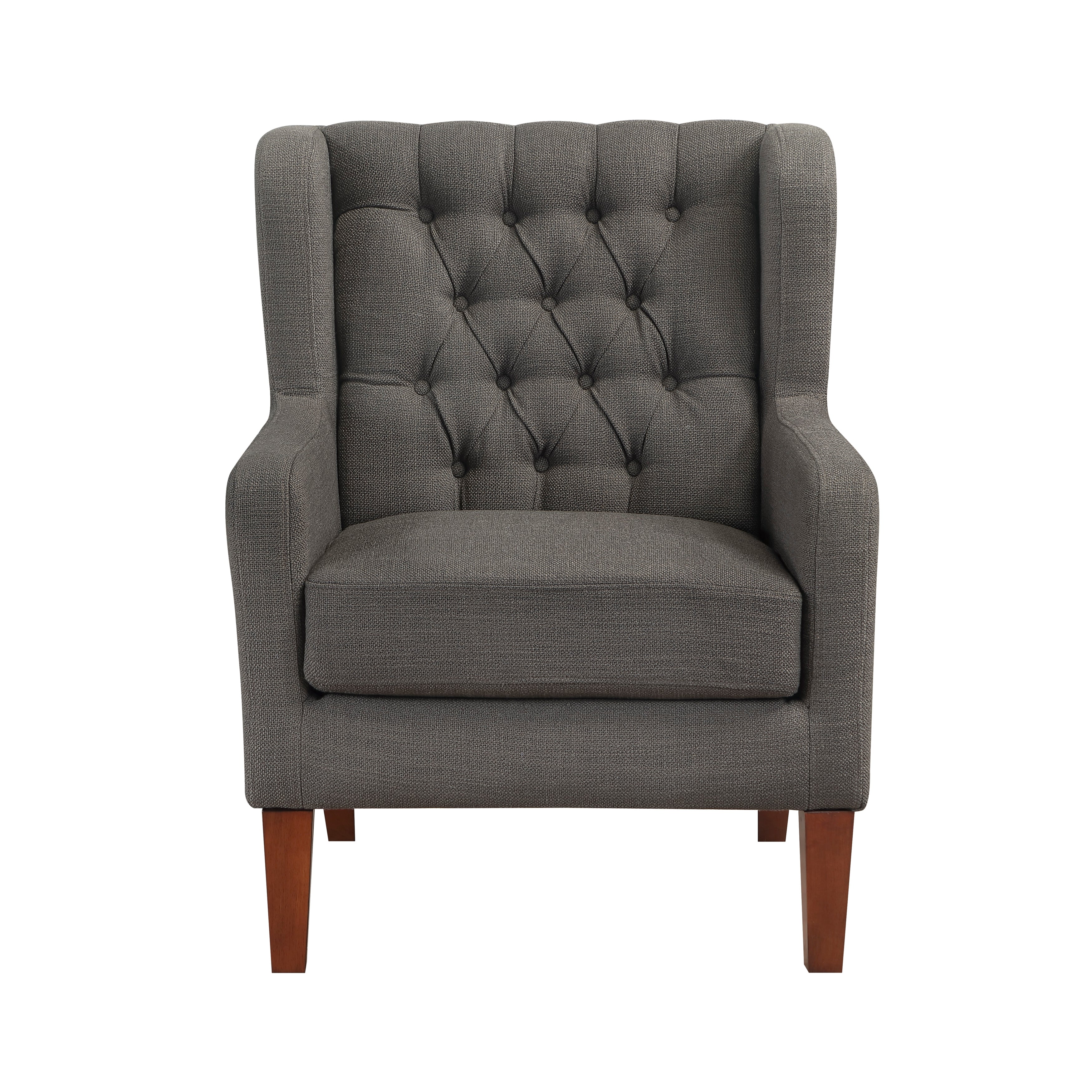 Button-Tufted Wingback Accent Chair with Solid Wood Legs