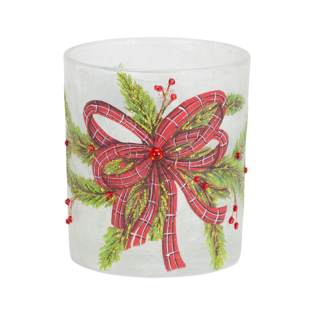 Frosted Glass Votive Candle Holder with Beaded Berry Design (Set of 6)