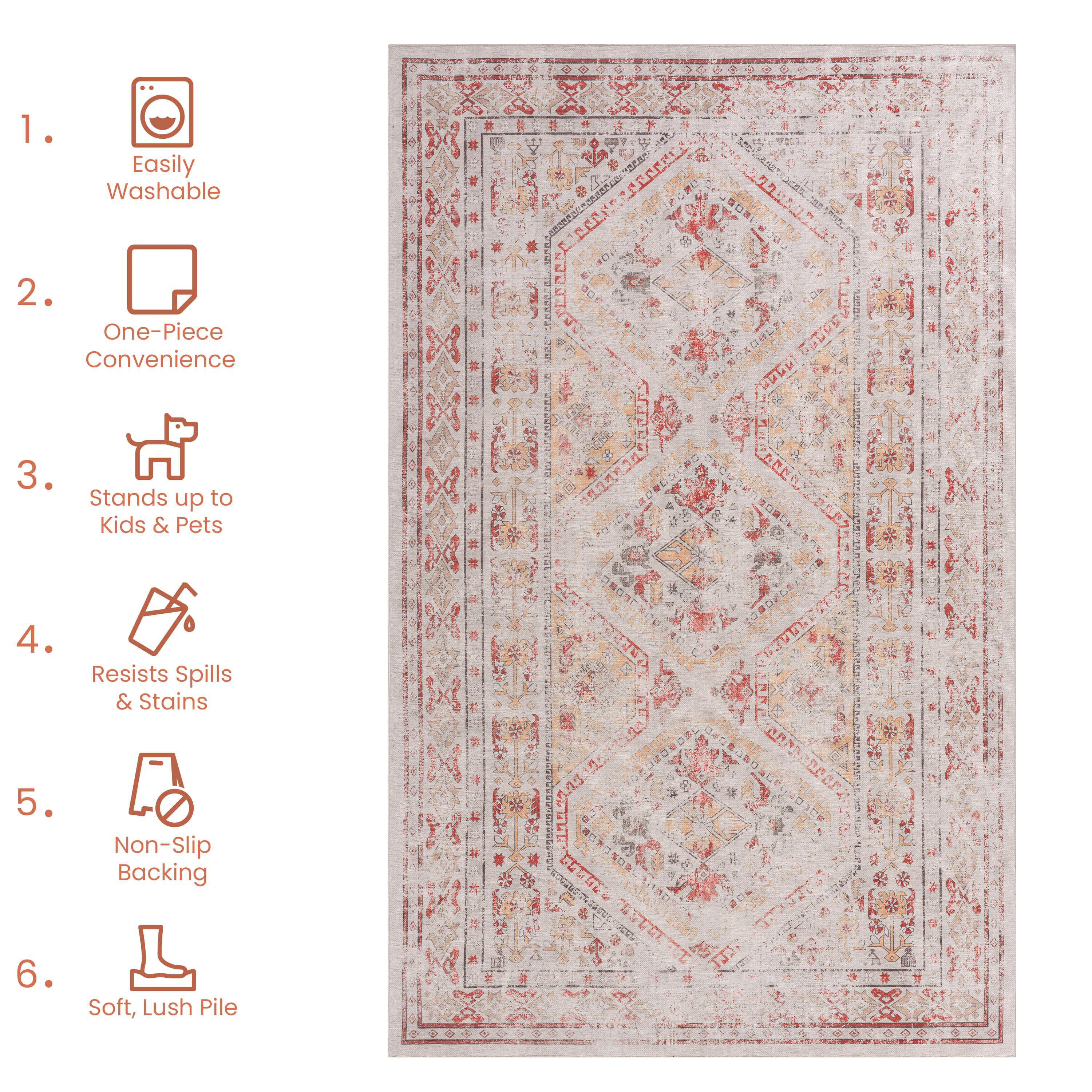Area Rug with Distressed Boho Medallion Design