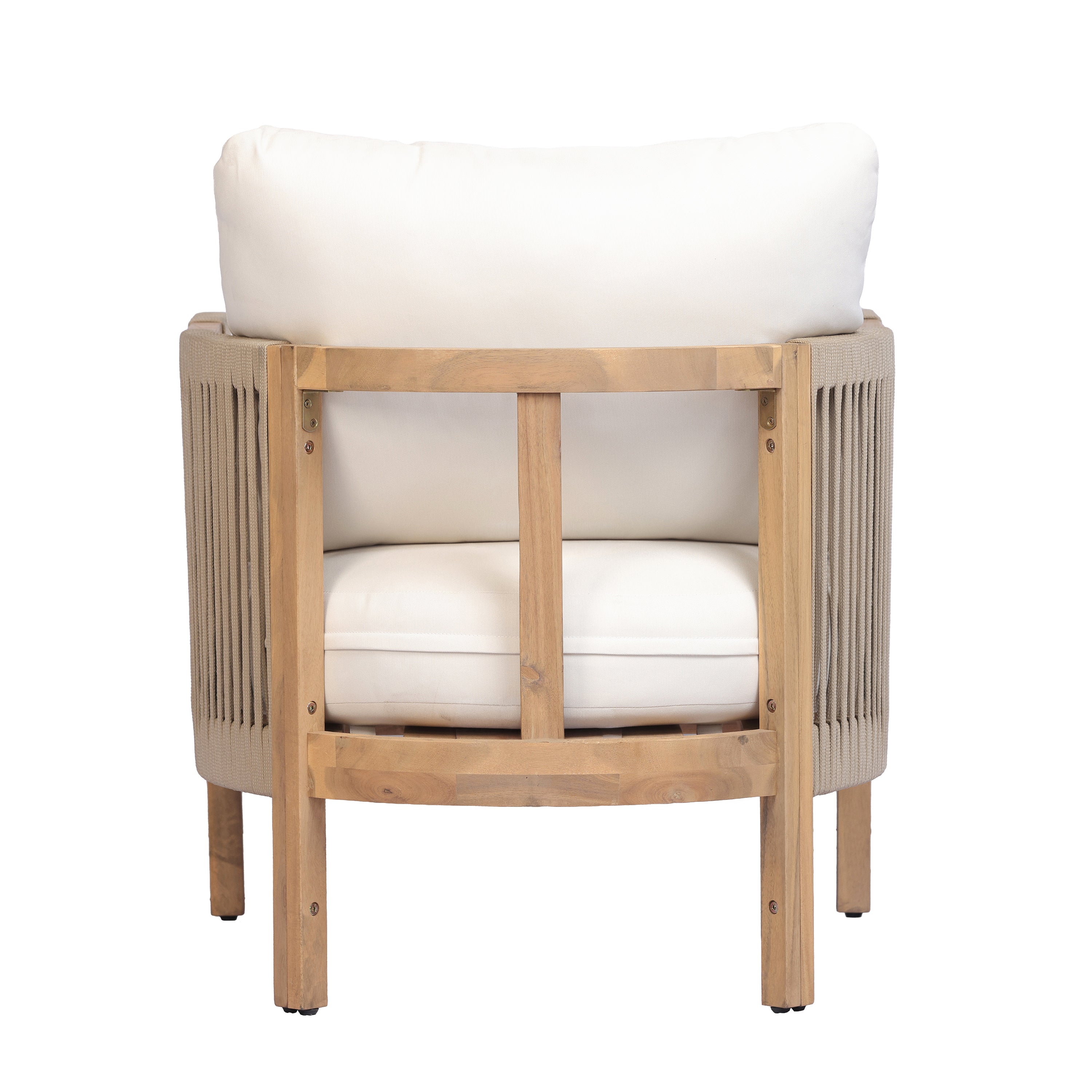 Outdoor Acacia Wood Club Chairs,Teak look+Beige cushion+(Beige+Light Green)rope