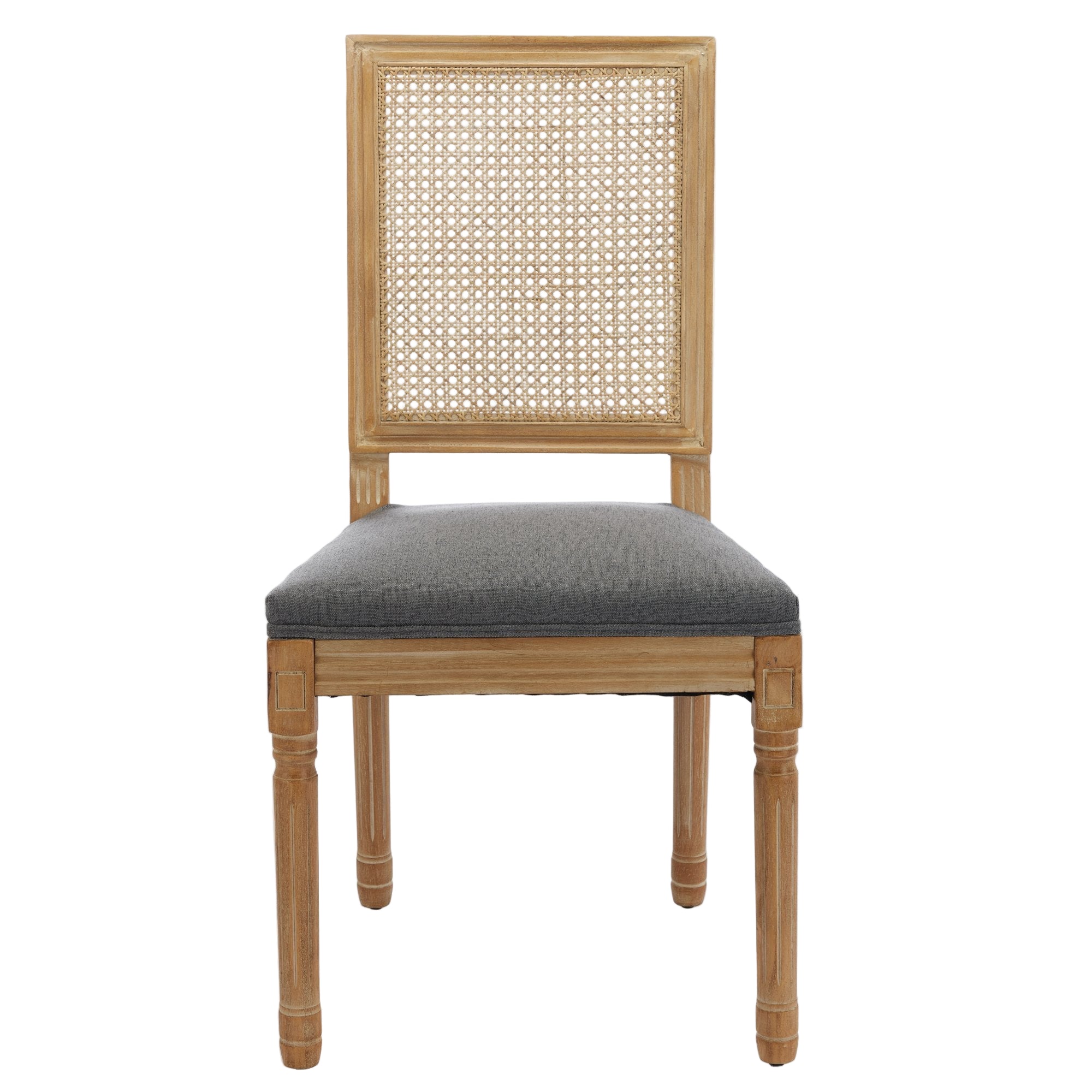 Louis French Country Dining Chairs with Square Rattan Backrest, Set of 2
