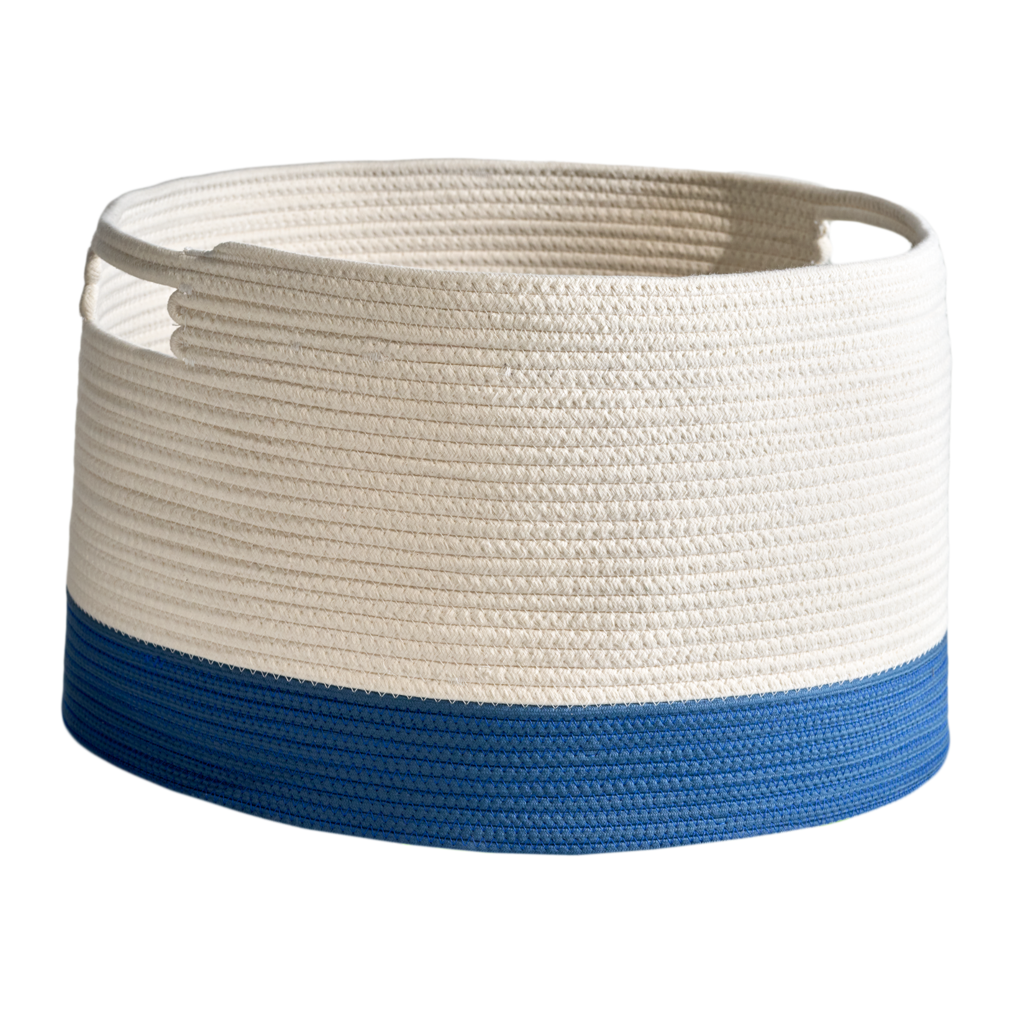 Cotton Round White Blue Laundry and Storage Basket