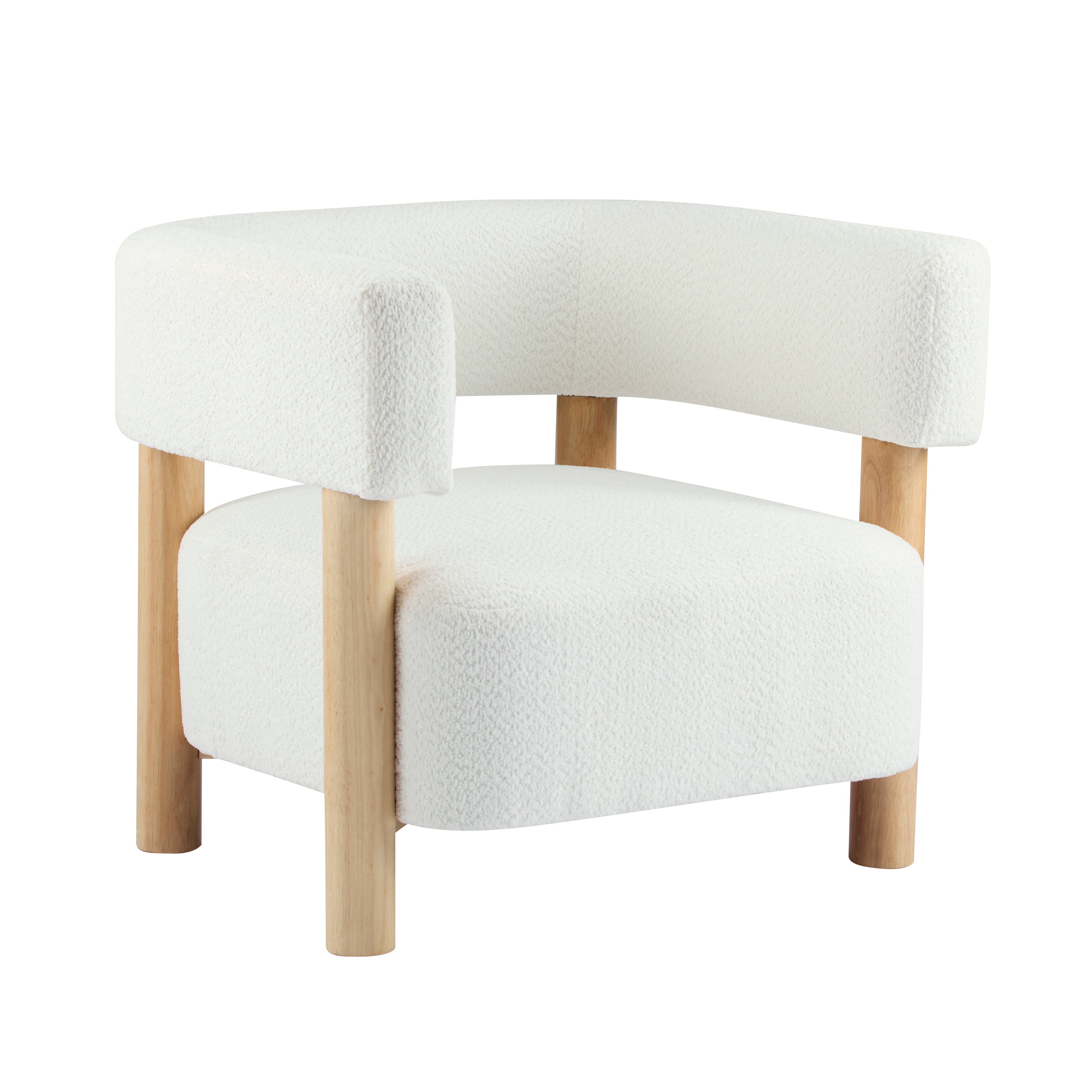 Boucle Upholstered Accent Arm Chair with Modern Wooden Frame
