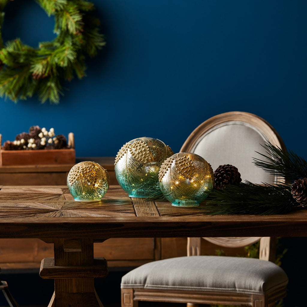 Led-Crackle-Glass-Gold-and-Blue-Pinecone-Orb-(set-of-3)-Blue-Ornaments
