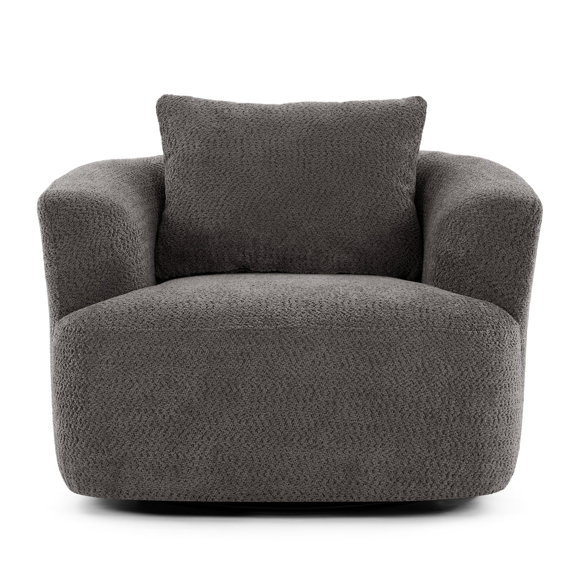 360° Swivel Barrel Chenille Upholstered Accent Chair with Throw Pillow