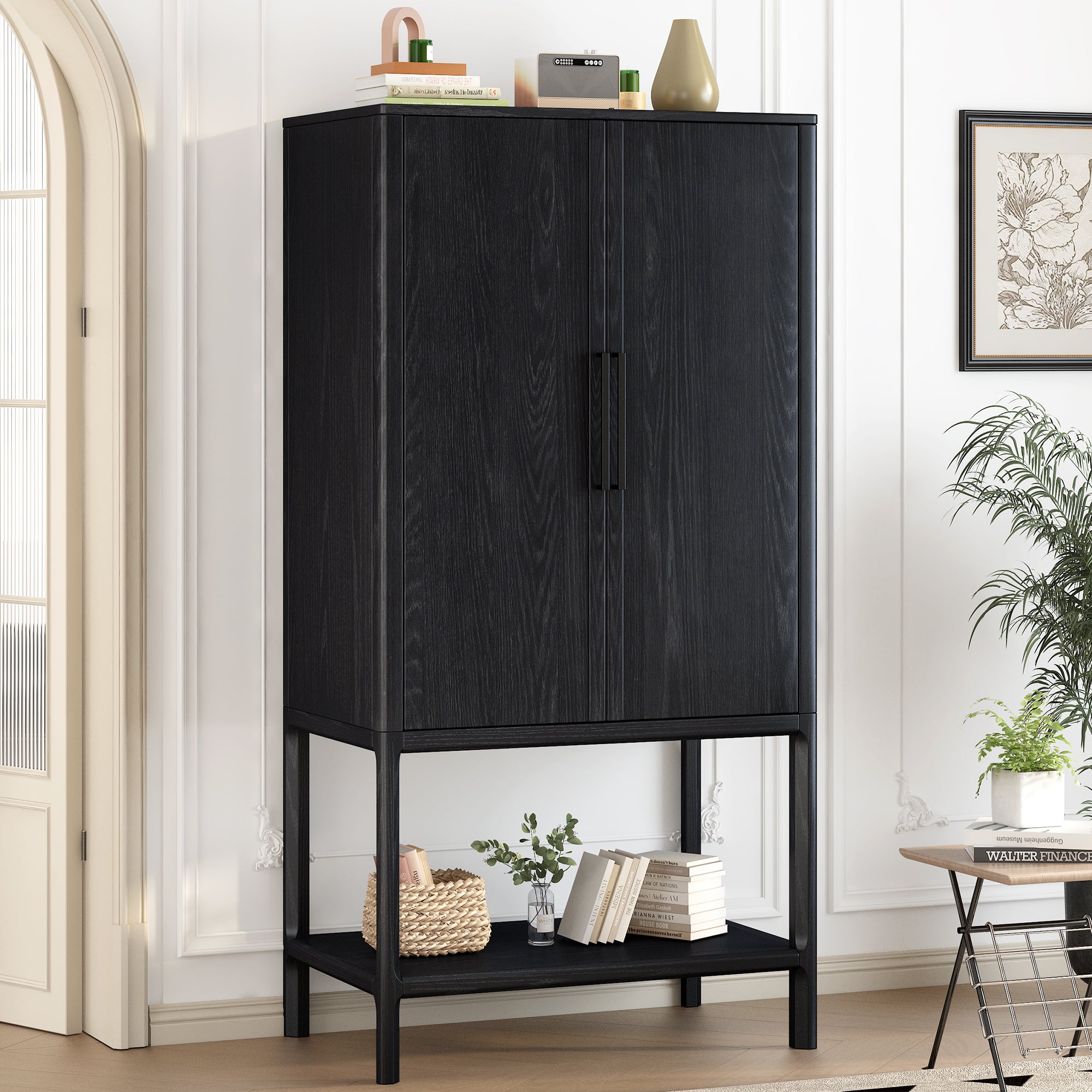 Modern Oak Veneer Tall Cabinet