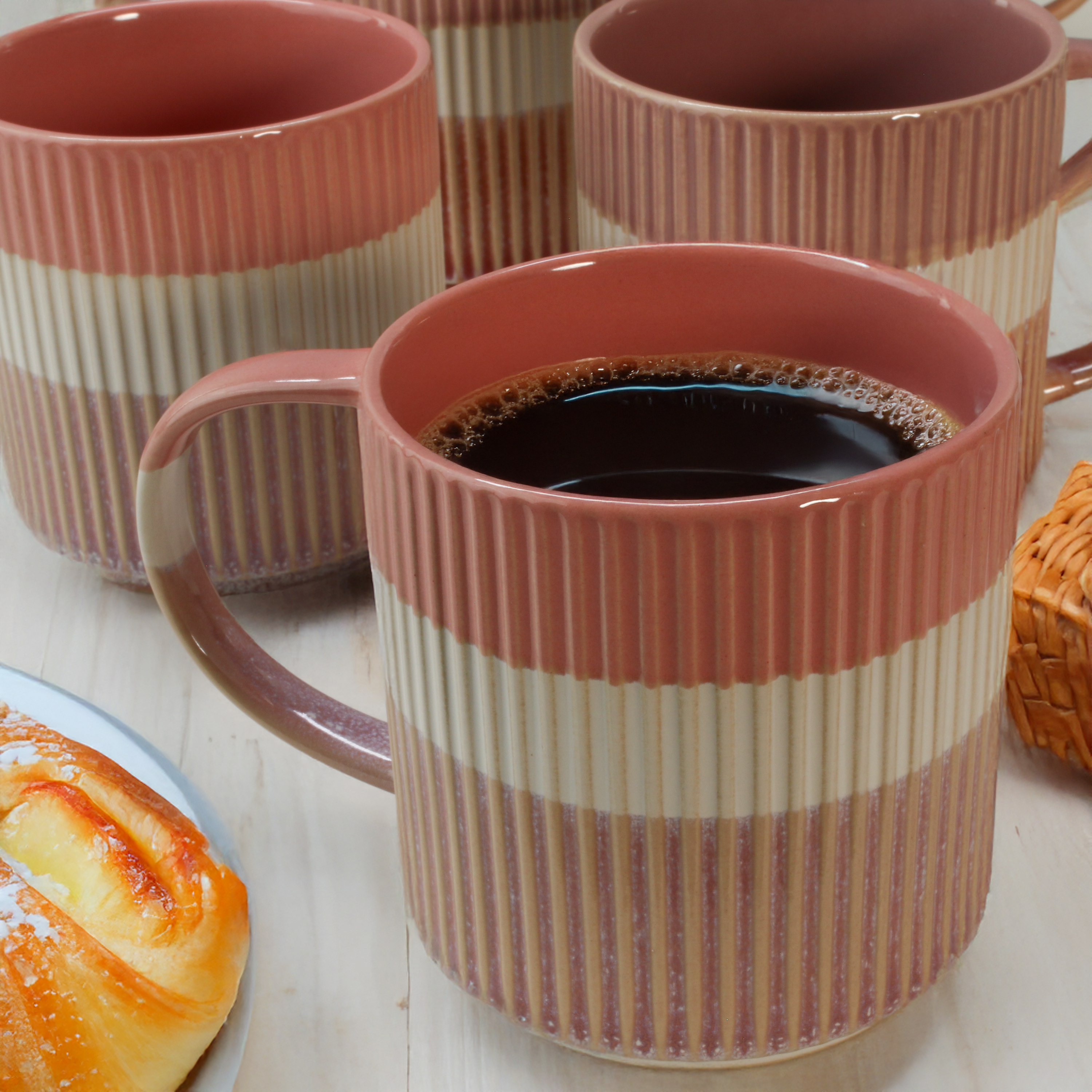 Tri-Color Mugs, Set of 8