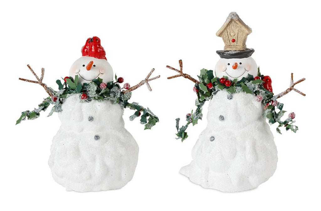 Terra-Cotta-Melted-Snowman-Family-with-Bird-and-Pine-Accents-(Set-of-2)-Decor