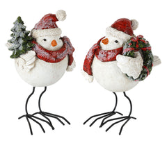 Frosted Bird Figurine with Santa Hat and Pine Accent (Set of 4)