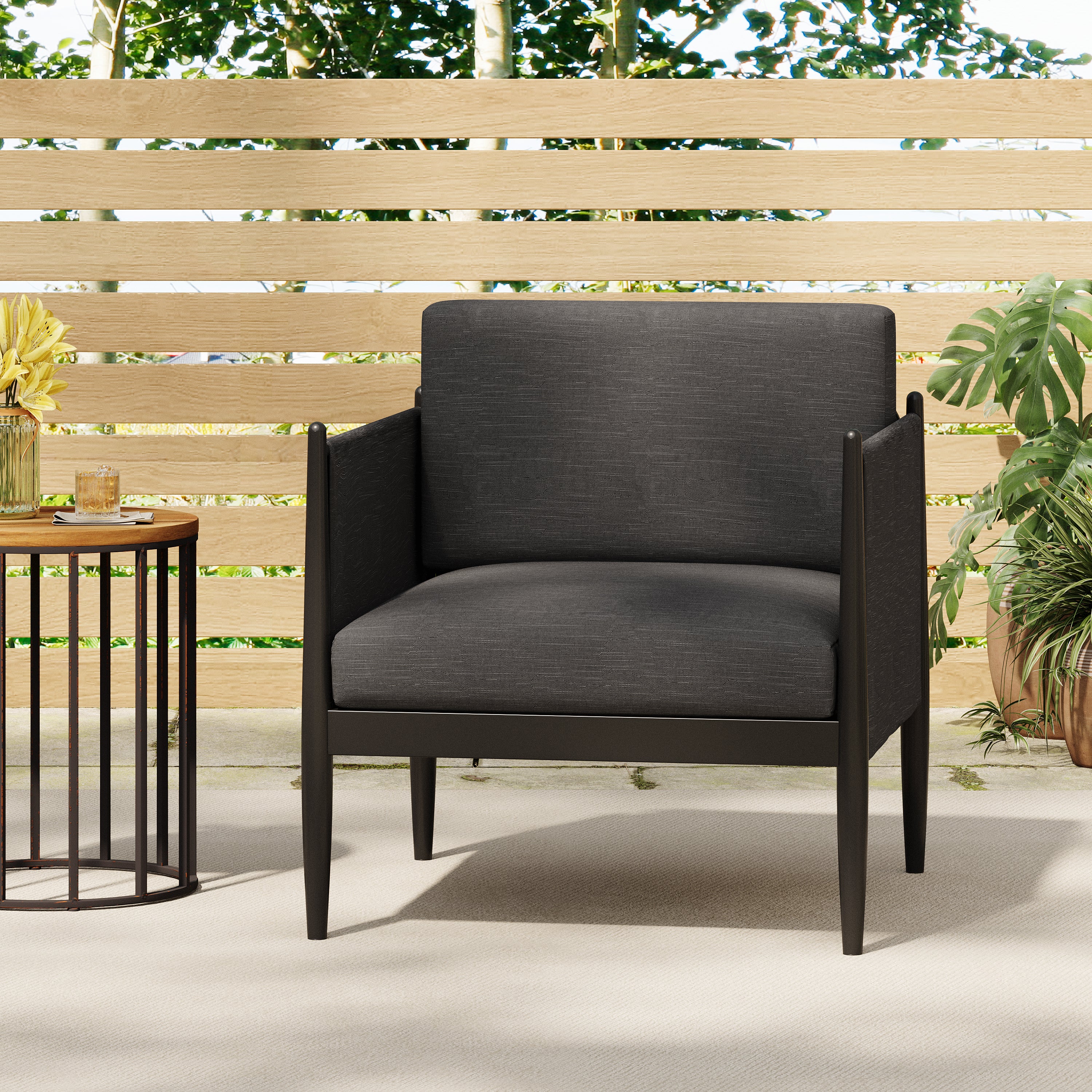 Outdoor Club Chair with Tapered Legs and Back Cushion