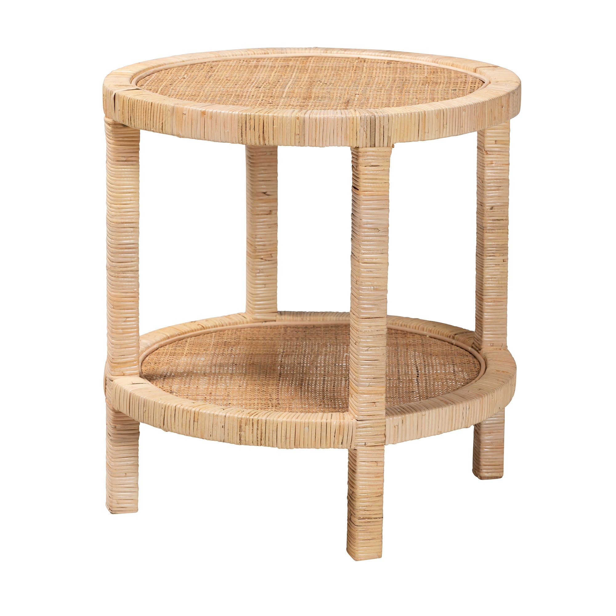 Cora Round Two Tier Rattan Side Table