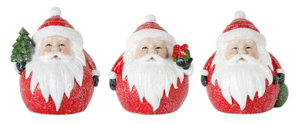Frosted Round Santa Figure with Bird and Pine Accent (Set of 6)