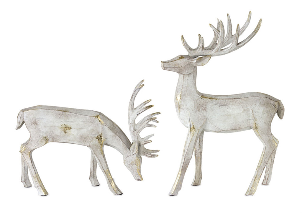 Gold-Brushed-Winter-Deer-Figurine-(Set-of-2)-Decor