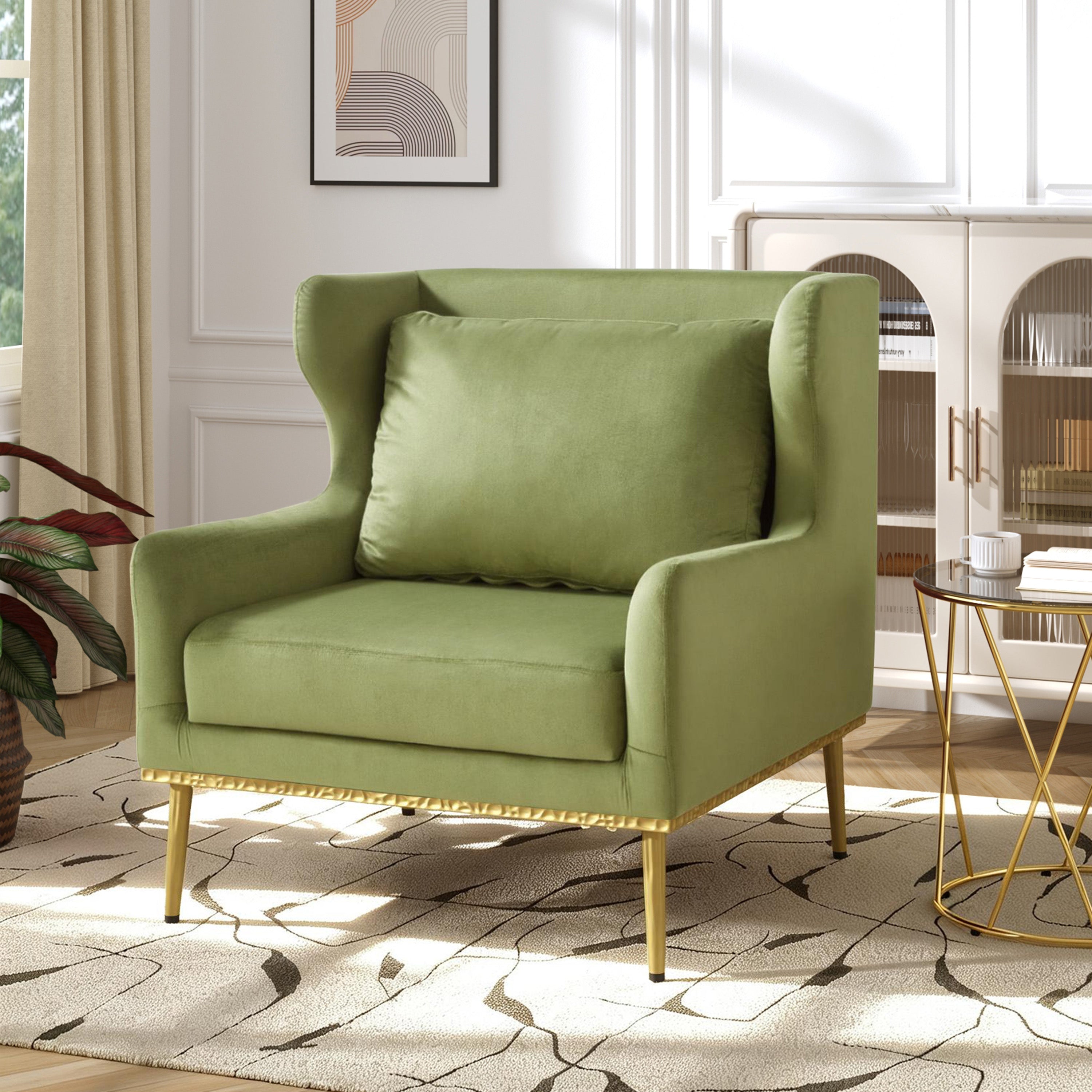 Modern Armchair Velvet Accent Chair Reading Chair Single Sofa Chair for Living Room, Bedroom, or Reading Corner, Beige