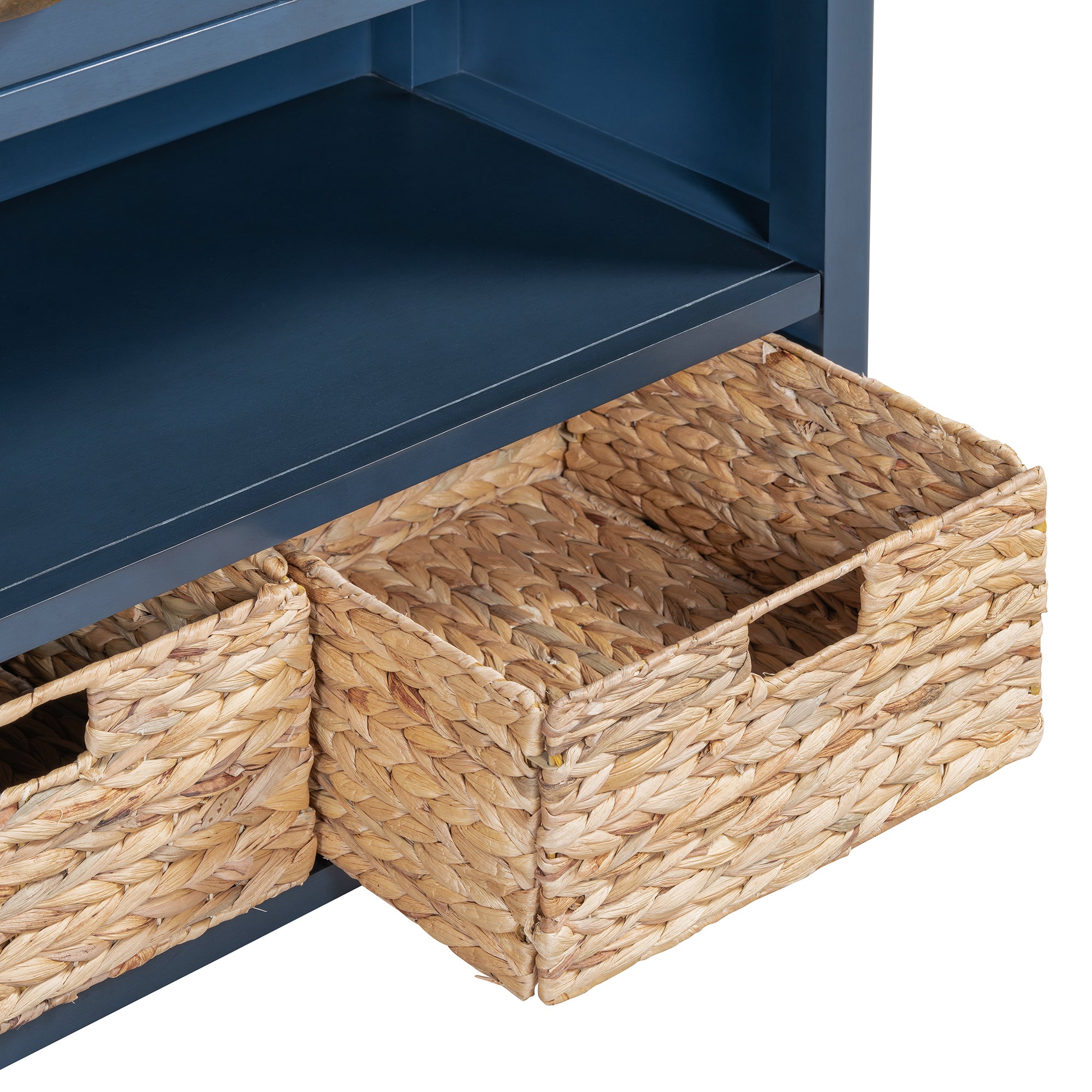 Console Table with Drawers and Water Hyacinth Woven Baskets