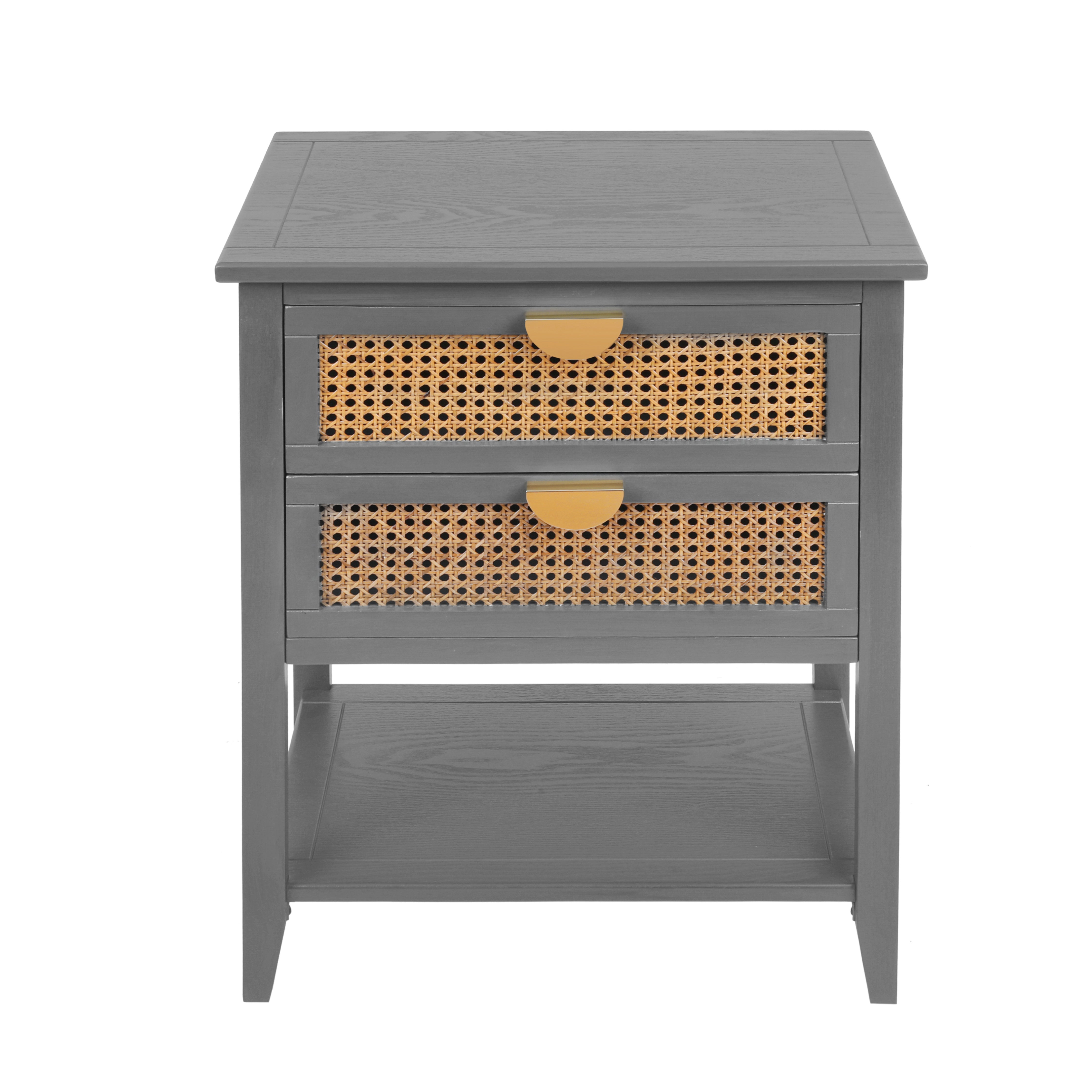 2-Drawer Side Table with Natural Rattan Drawers