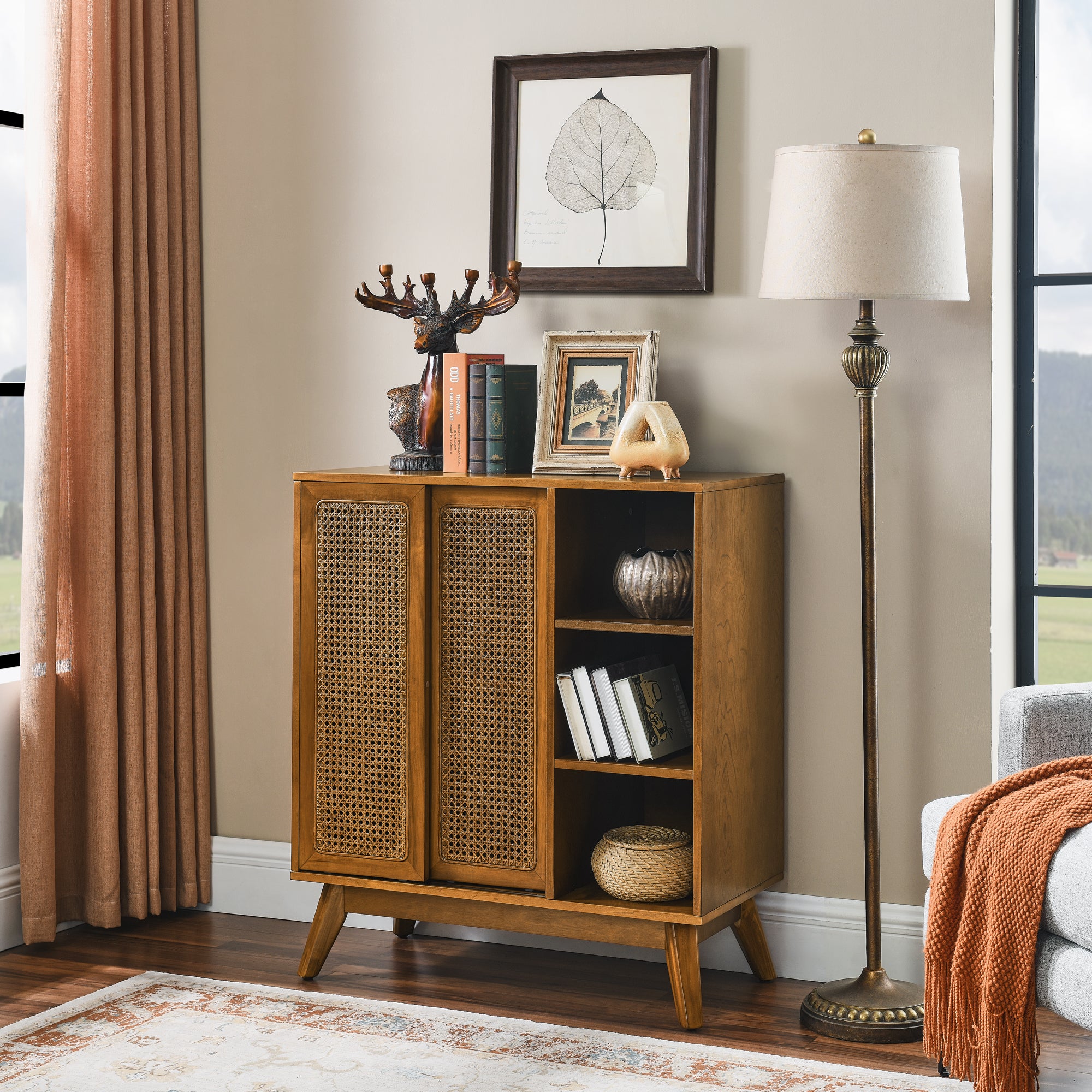 Mid Century Modern Rattan Sideboard Cabinet
