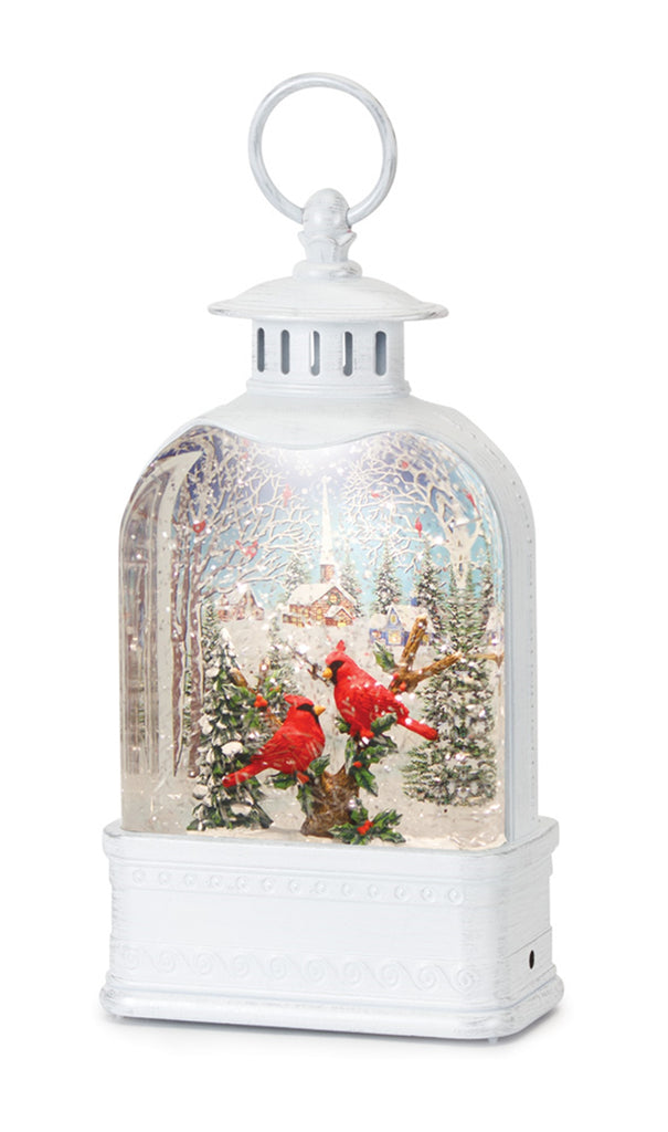 LED Snow Globe Lantern with Cardinal Forest Scene 10.5"