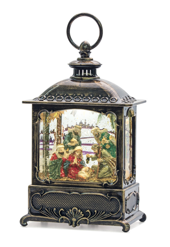LED Snow Globe Lantern with Nativity Scene 10"