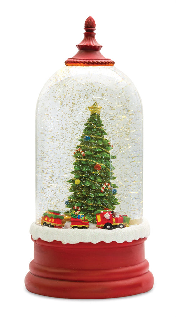 LED Snow Globe Bell Jar with Christmas Tree Scene 10.5"
