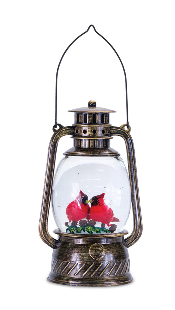 LED Snow Globe Lantern with Cardinal Bird Couple 11.5"