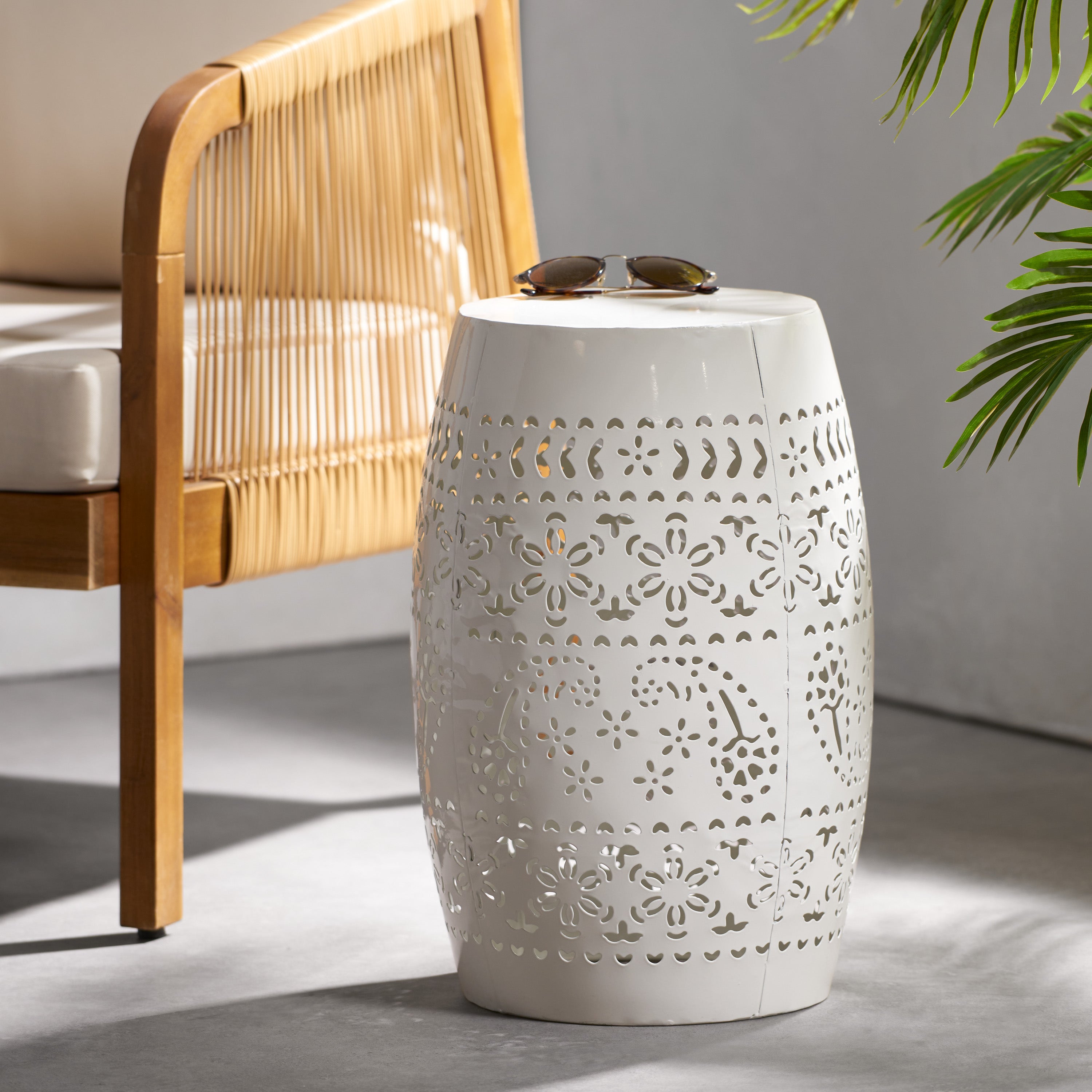 Ruby Outdoor Metal Lace Cutout Accent Table