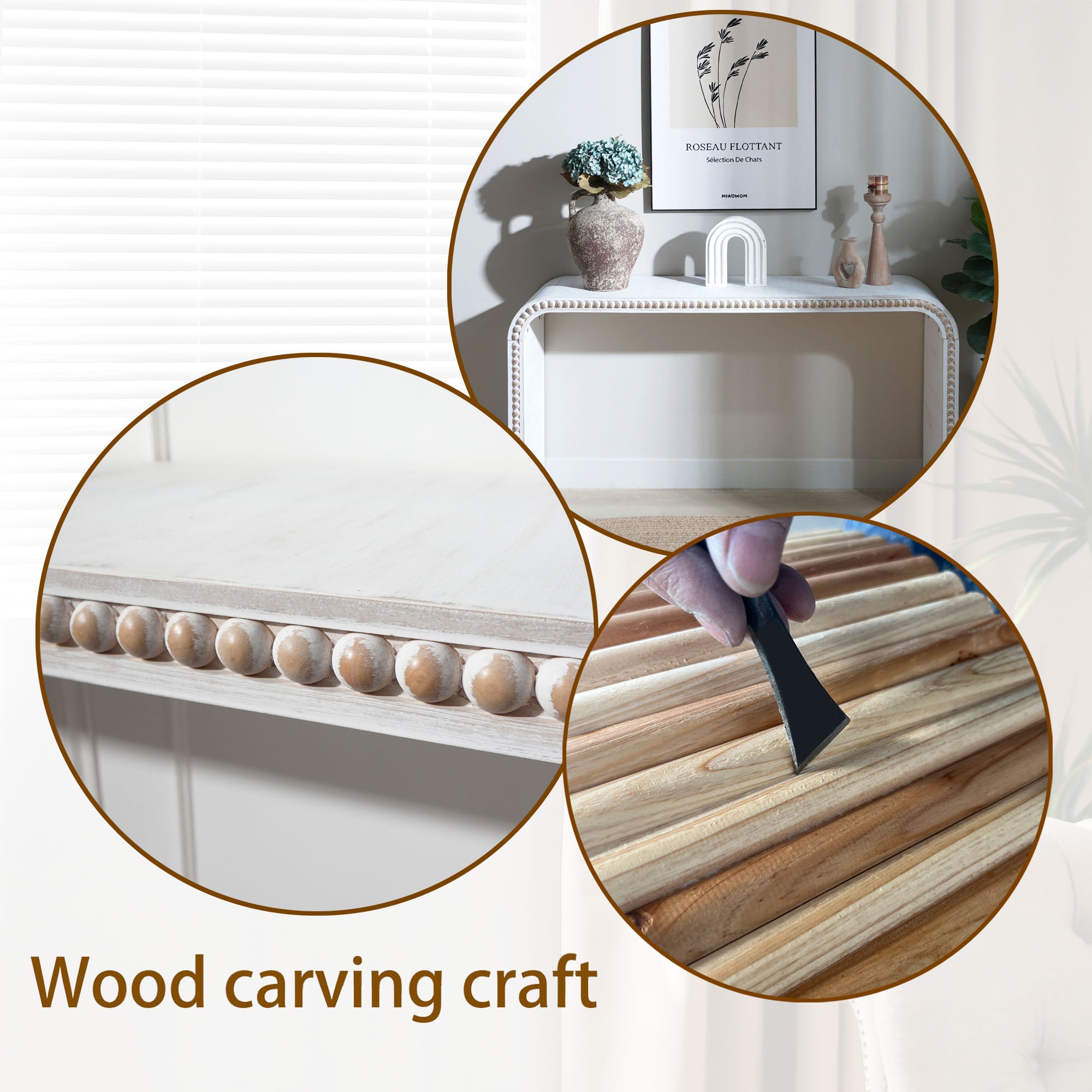 Curved Waterfall-Style Wood Beaded Console Table