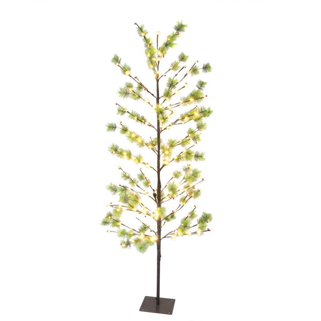 6 ft Pre-lit Artificial Christmas Twig Tree with White LED Twinkle Lights & Metal Stand