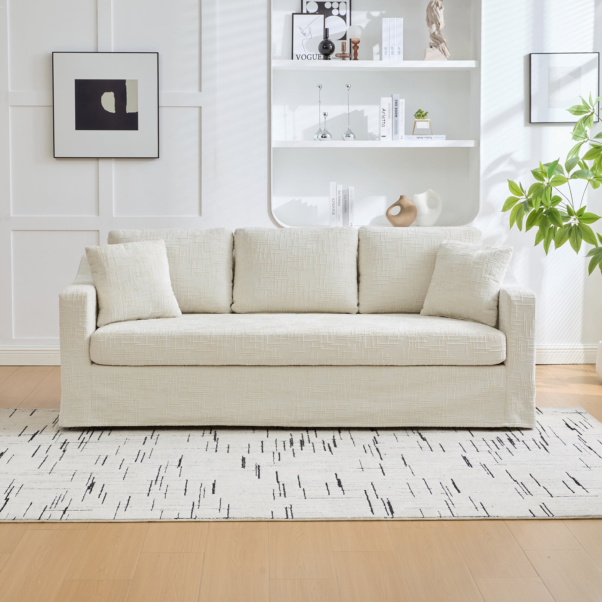 Three-Seater Modern Casual Chenille Sofa with Deep Seat