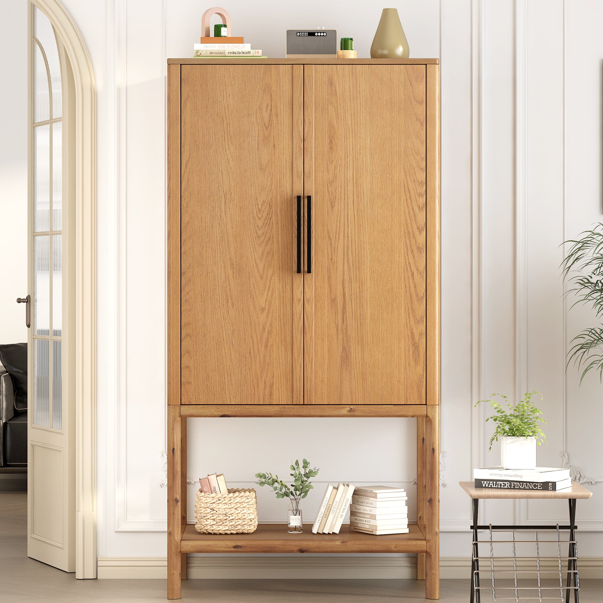 Modern Oak Veneer Tall Cabinet