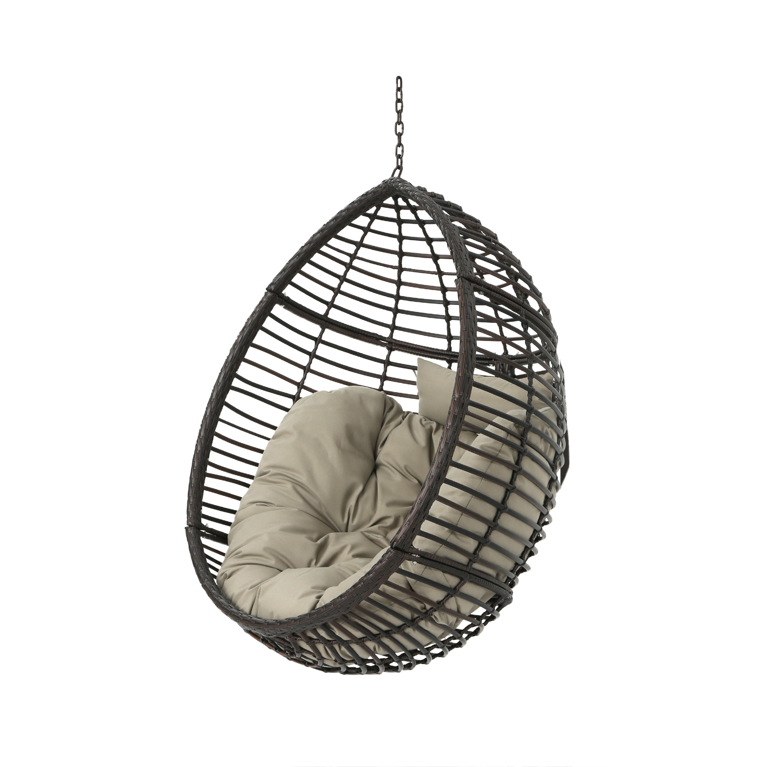 Liberation Outdoor Hanging Basket Chair with Metal Frame and Seat Cushion