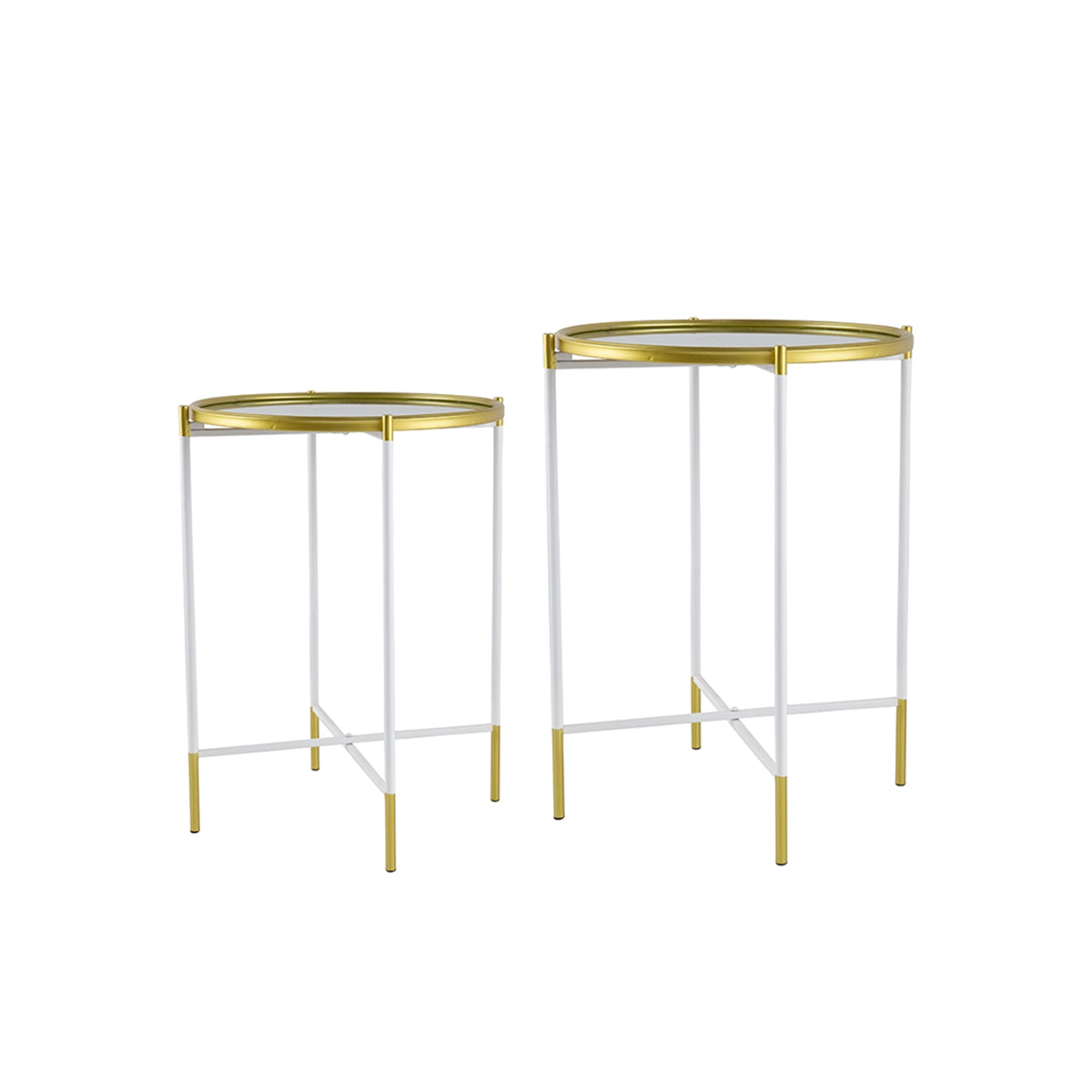 Set of 2 Mirrored Top Side Tables - Gold and White