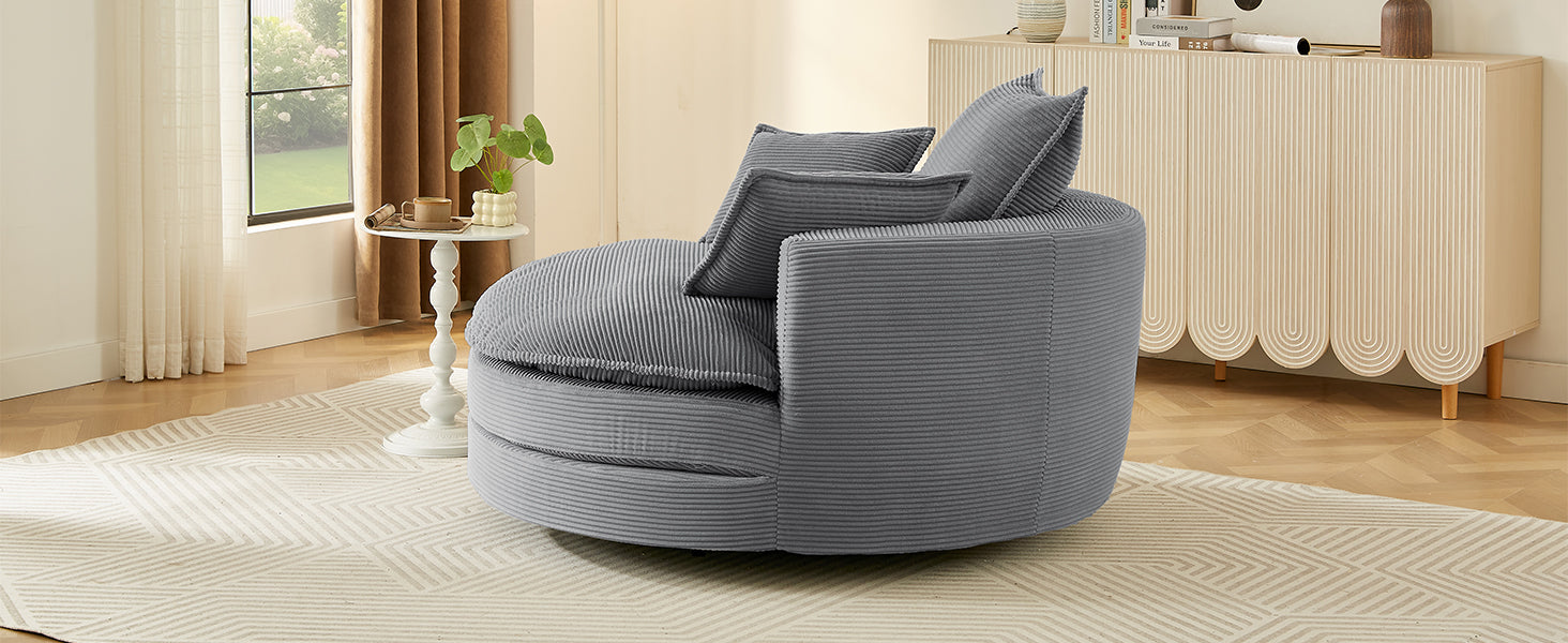Corduroy 360° Swivel Accent Barrel Chair with 3 Removable Pillows
