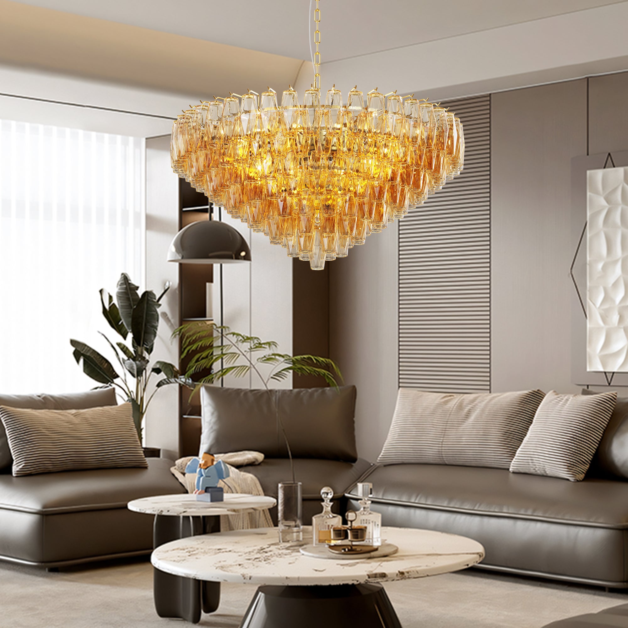 37" Extra Large Tiered Glass Chandelier, 14-Light