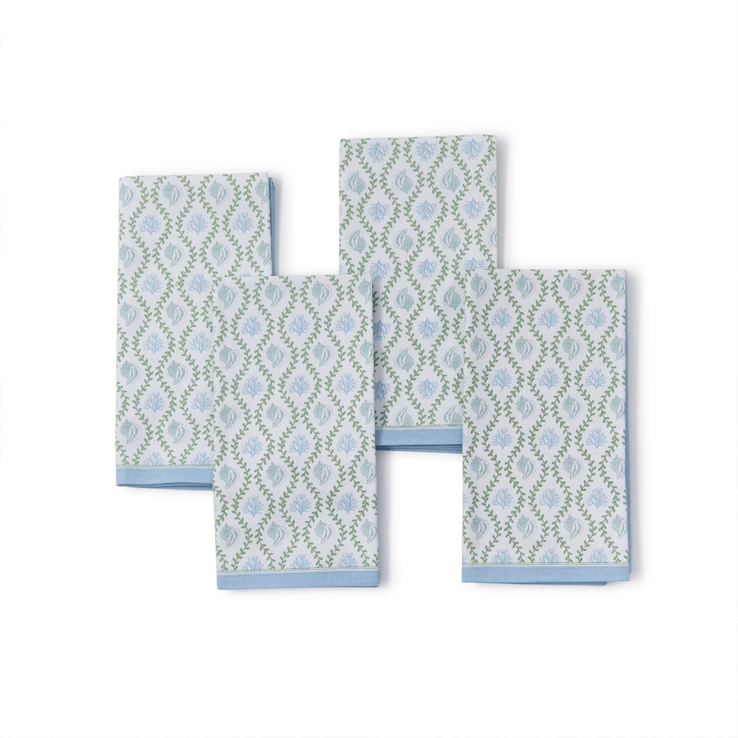 Coral Reef Block Print Cloth Napkins, Set of 4