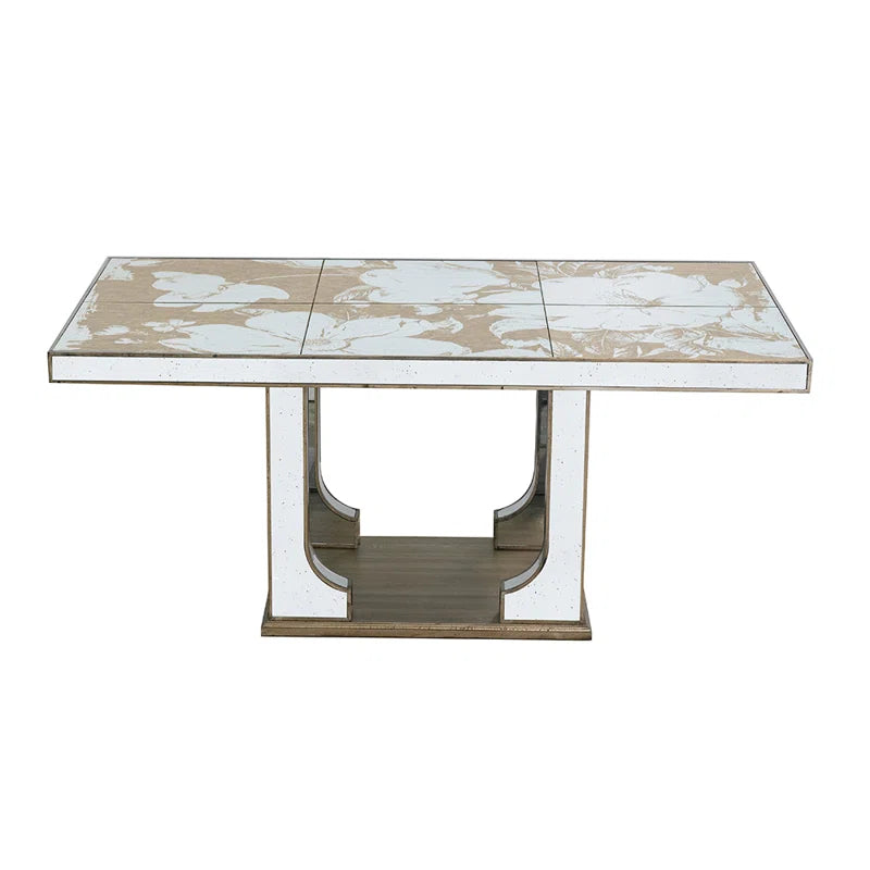 Mirrored Rectangular Dining Table with Floral Design