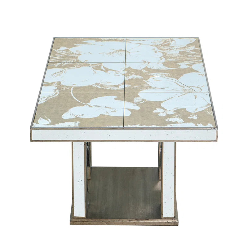 Mirrored Rectangular Dining Table with Floral Design