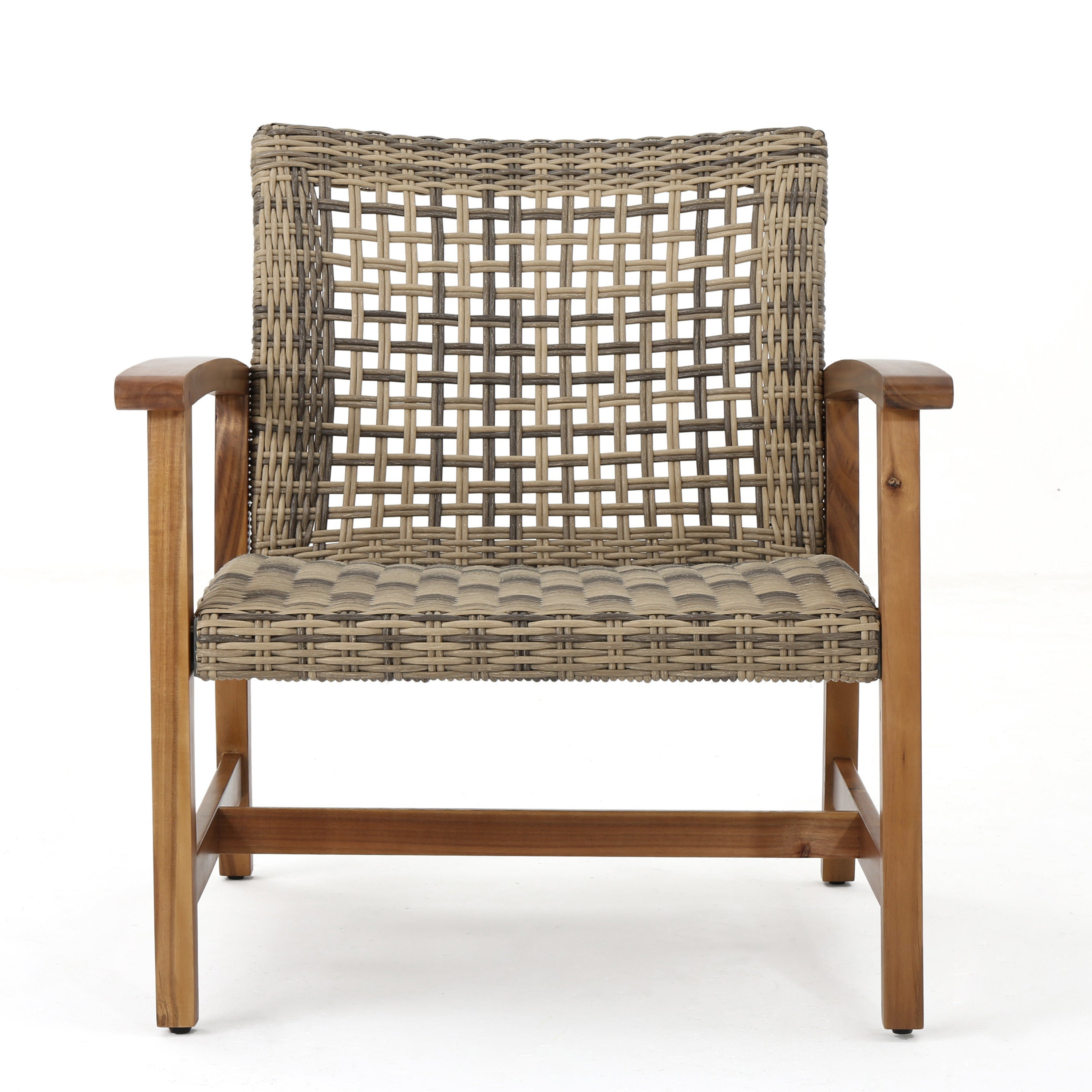 Hampton Outdoor Rattan & Acacia Wood Wicker Club Chairs, Set of 2
