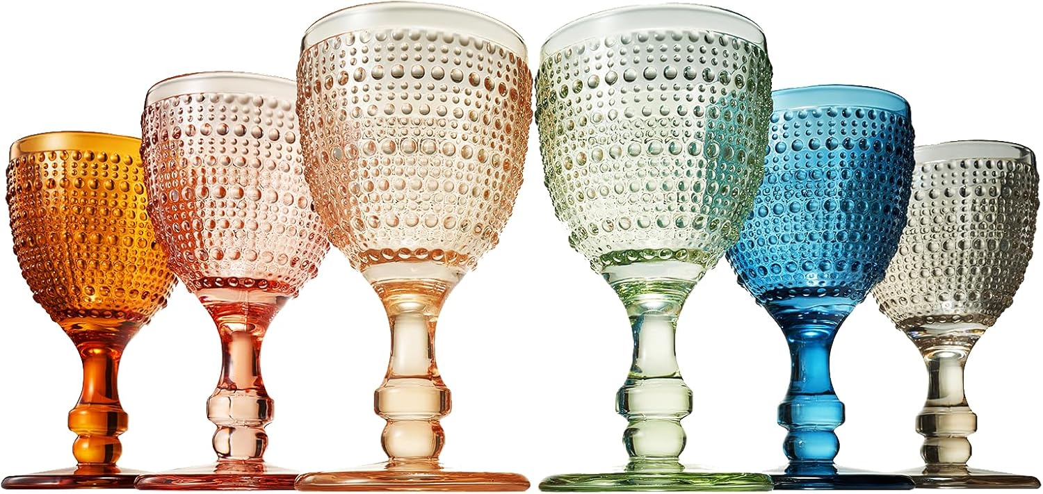 Hobnail Stemmed Goblet Wine Glasses Tonal, Set of 6