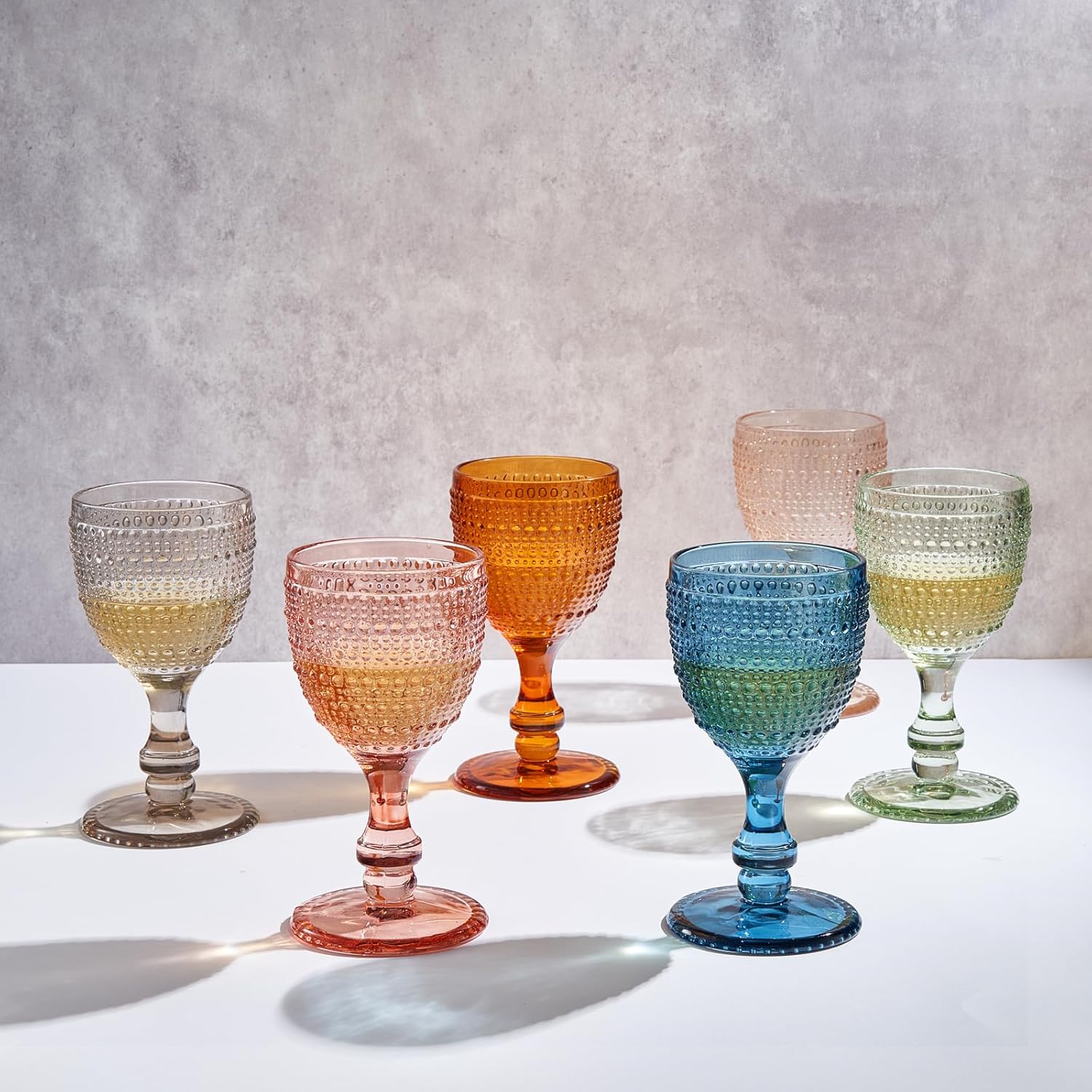 Hobnail Stemmed Goblet Wine Glasses Tonal, Set of 6