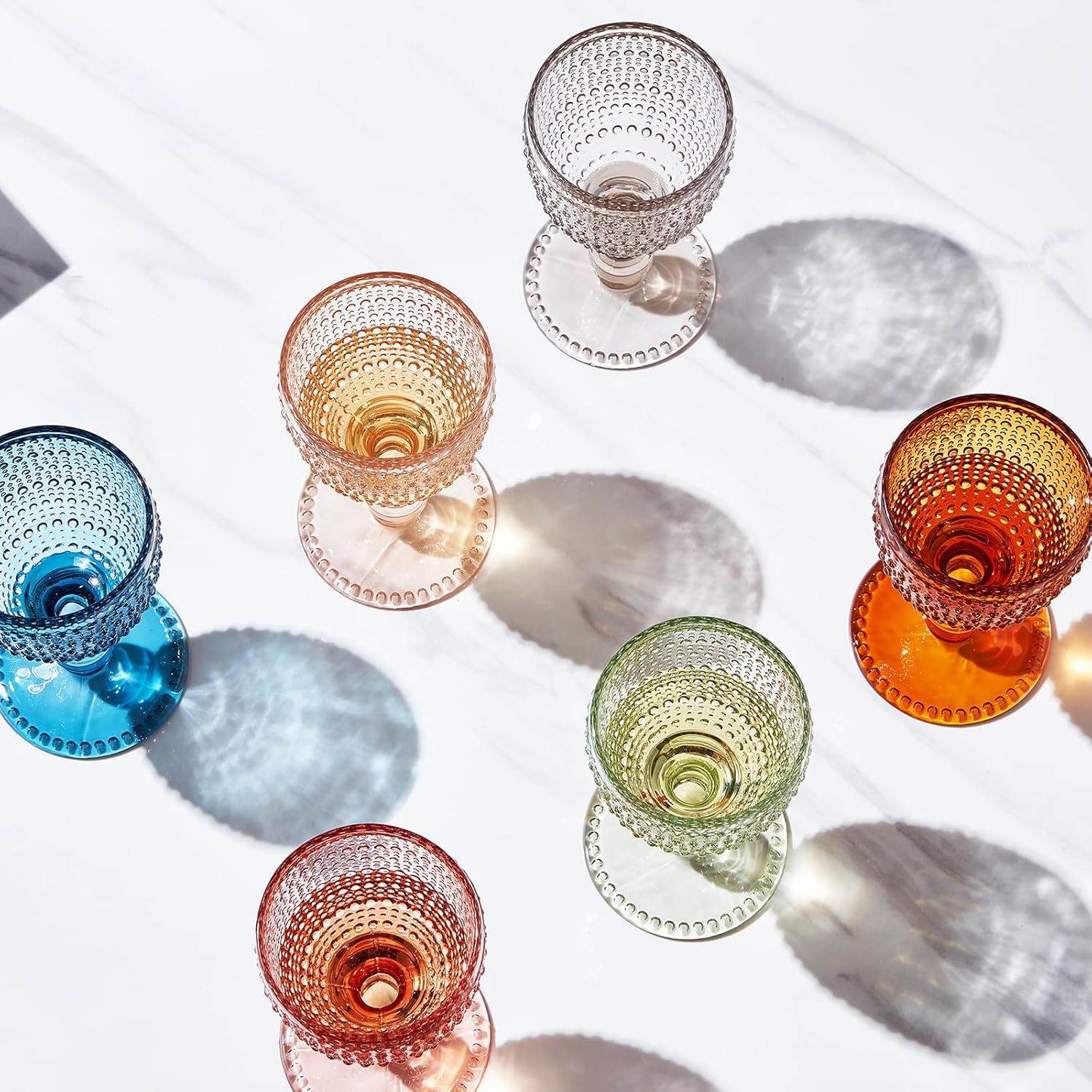 Hobnail Stemmed Goblet Wine Glasses Tonal, Set of 6