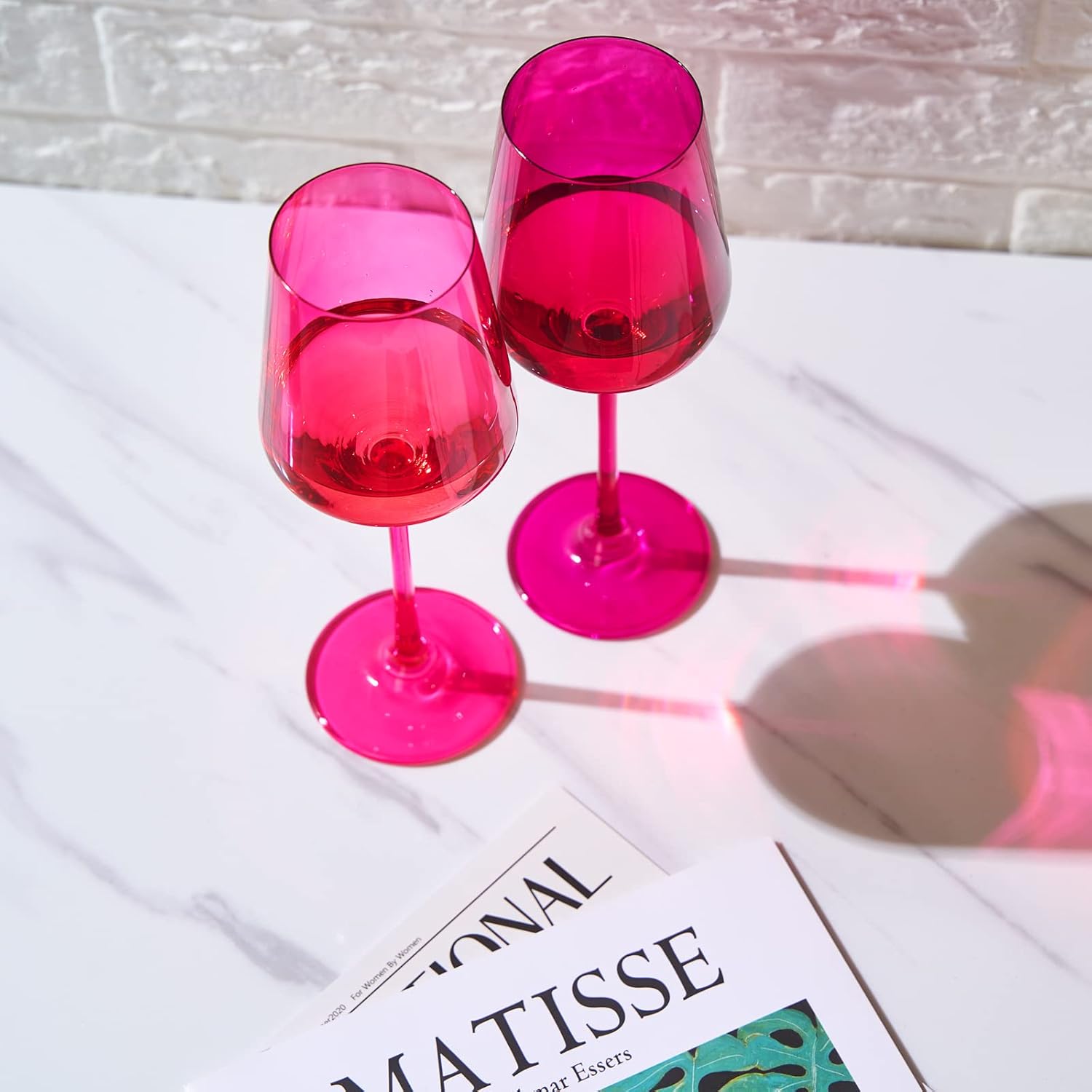 Chica Stemmed Wine Glasses Hot Pink, Set of 2