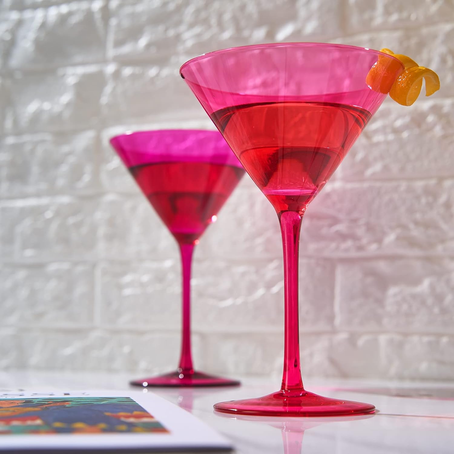 Chica Martini Cocktail Glasses Hot Pink, Set of 2