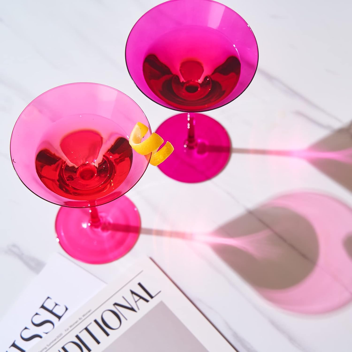 Chica Martini Cocktail Glasses Hot Pink, Set of 2