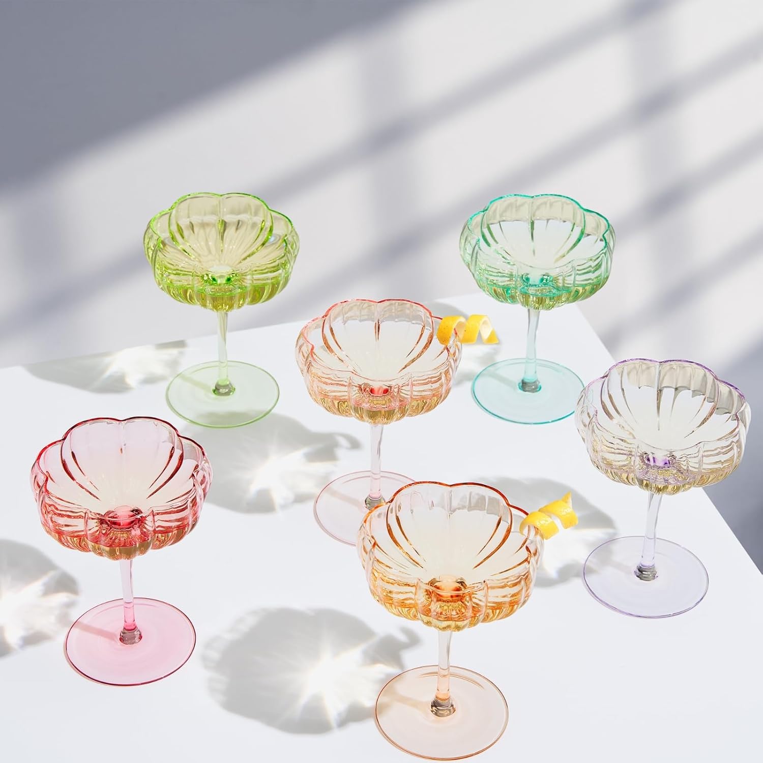 Flower Coupe Cocktail Glasses Bright Multicolor, Set of 4